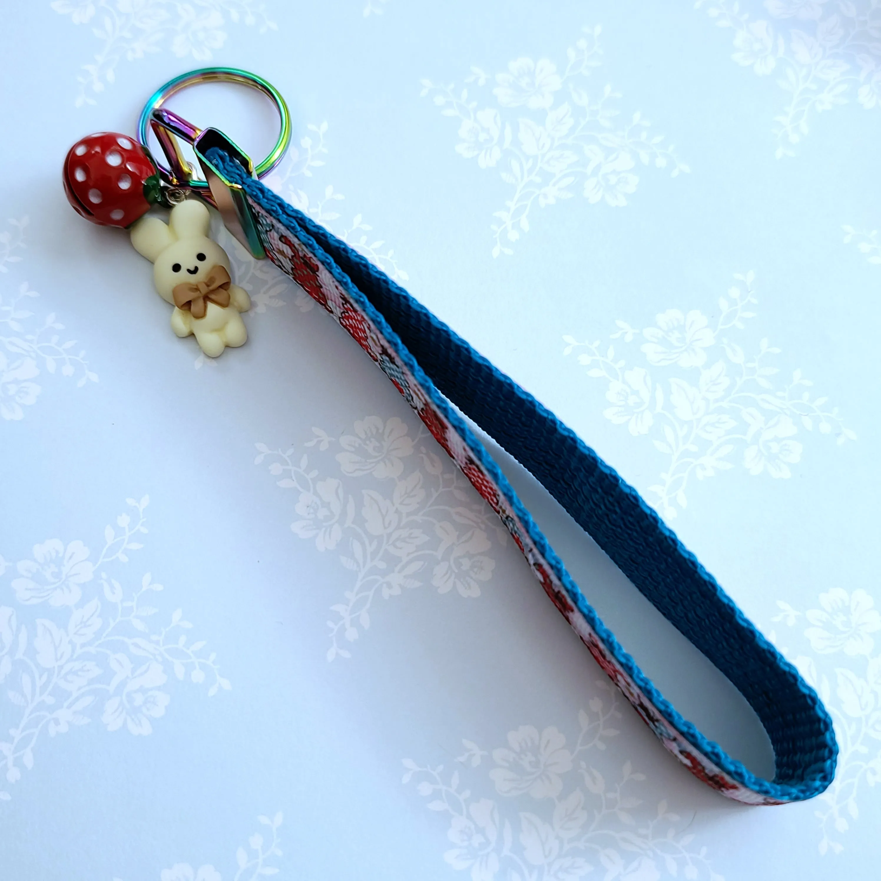Bunnies with Bows Stars and Polka Dots Key Chain Fob your choice of hardware color