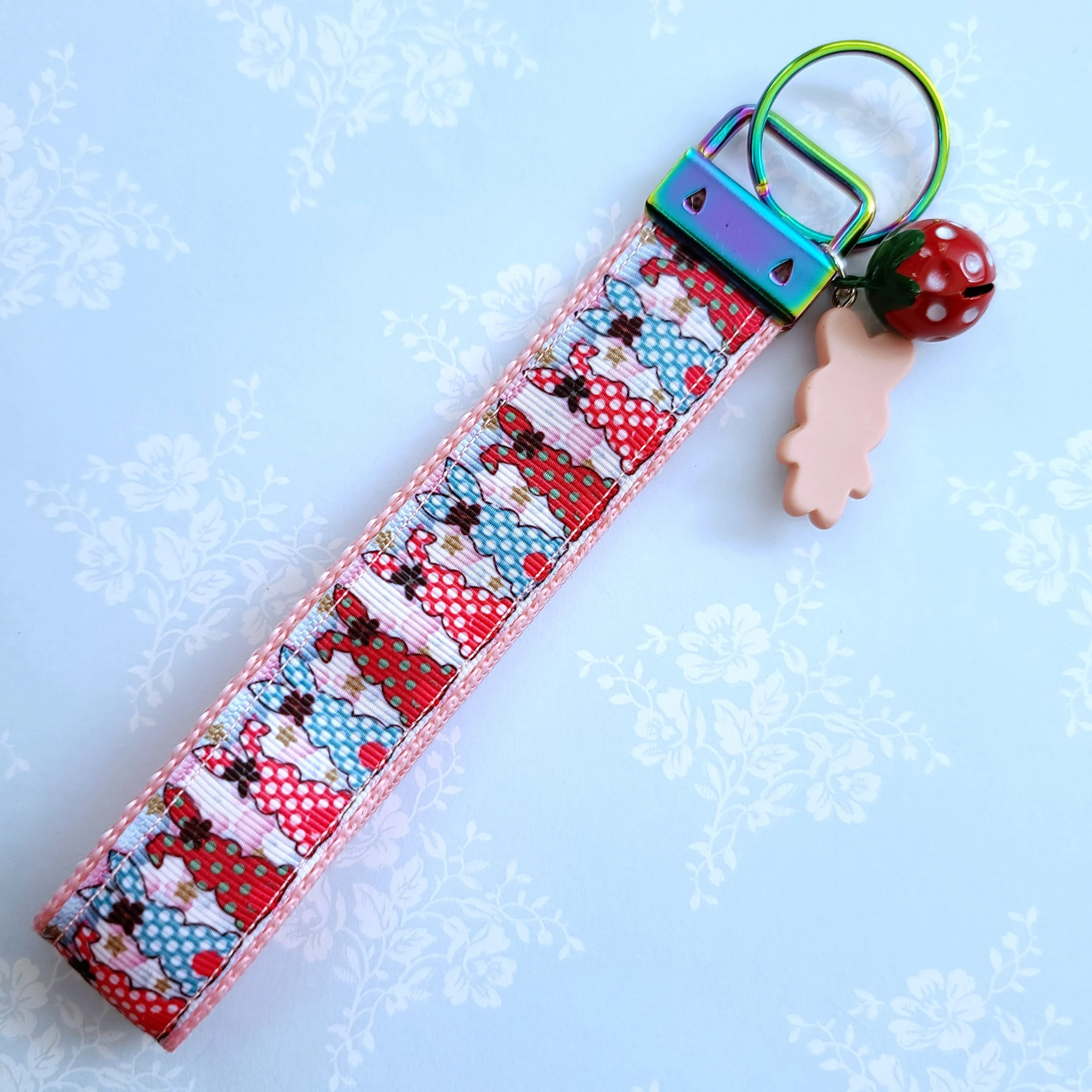 Bunnies with Bows Stars and Polka Dots Key Chain Fob your choice of hardware color