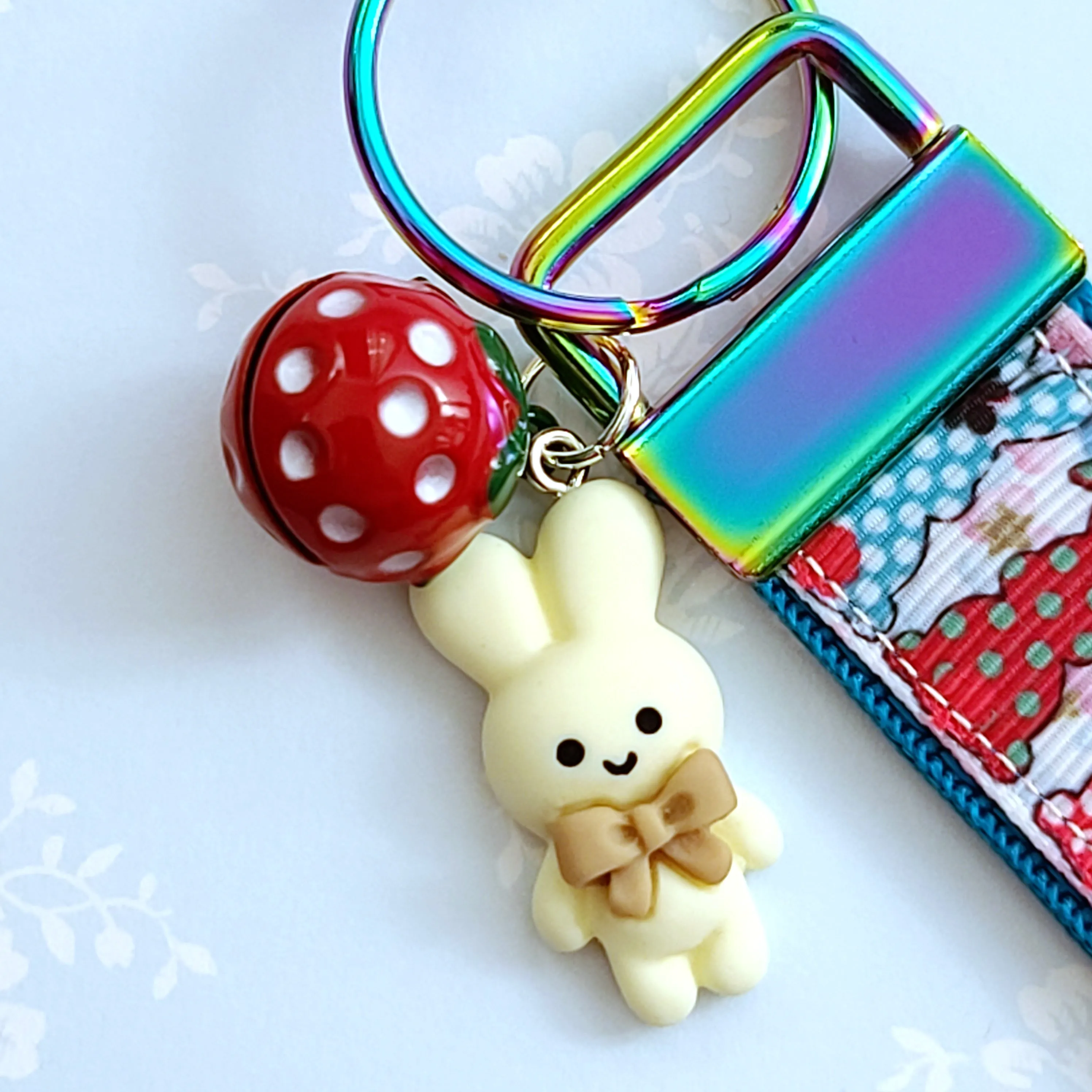 Bunnies with Bows Stars and Polka Dots Key Chain Fob your choice of hardware color