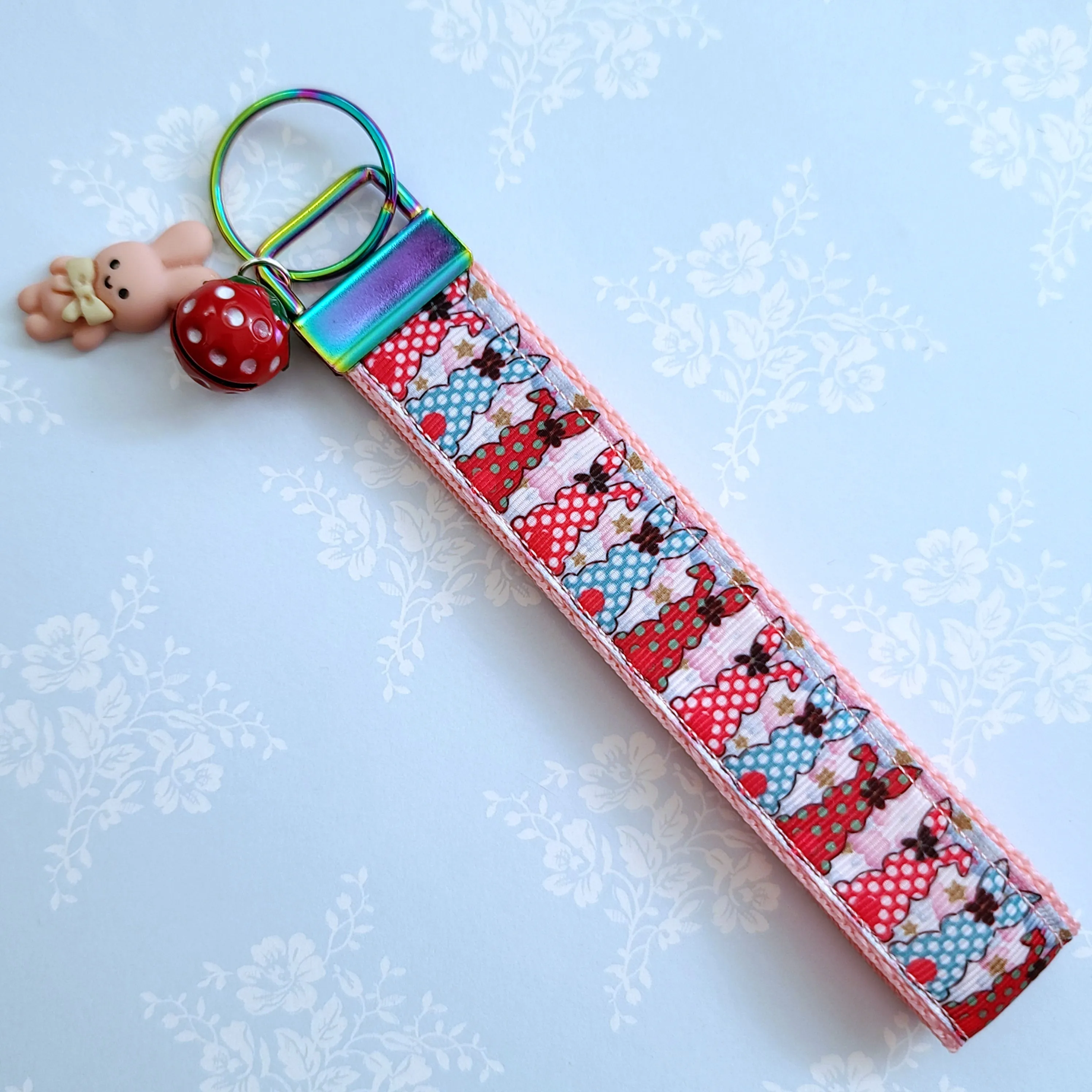 Bunnies with Bows Stars and Polka Dots Key Chain Fob your choice of hardware color