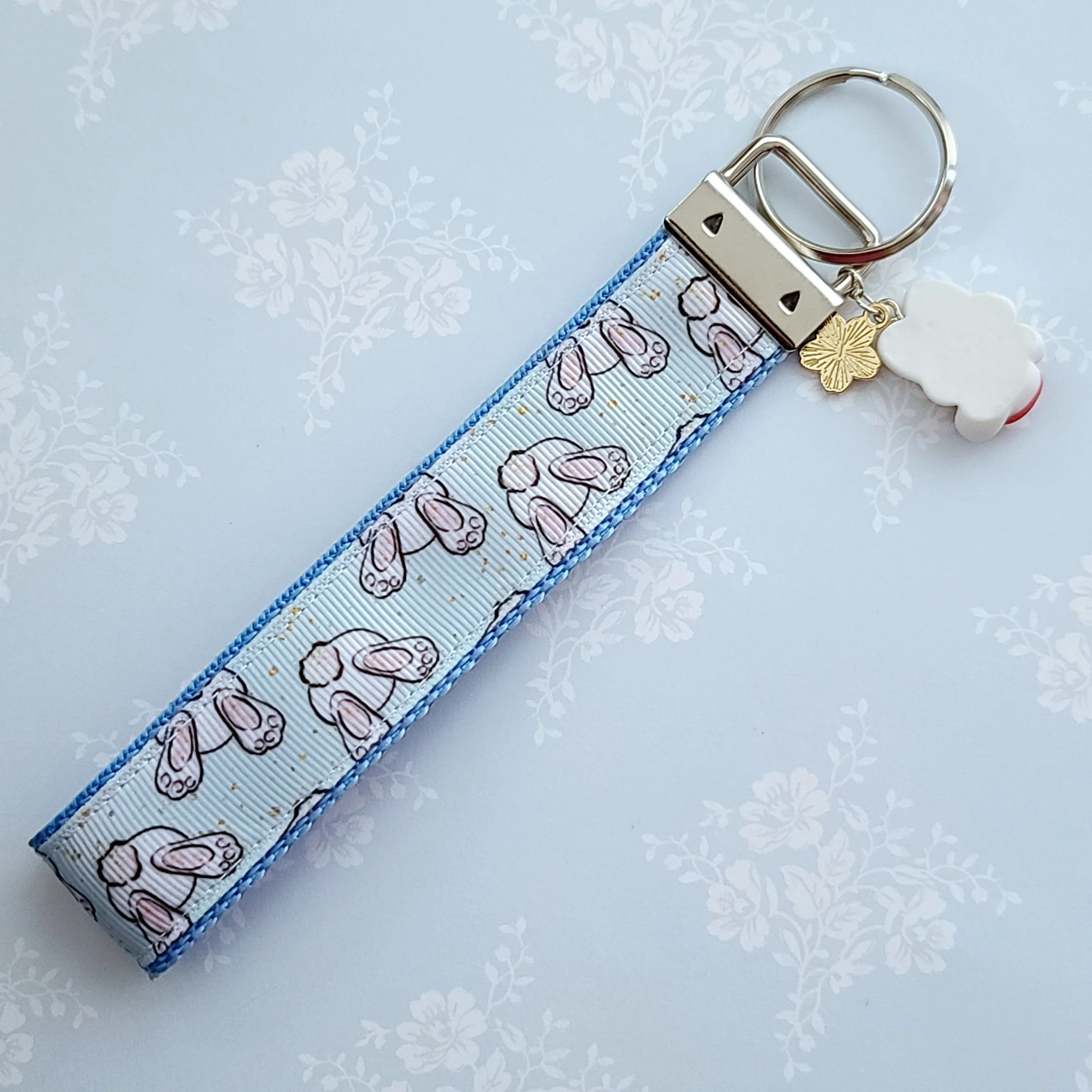 Bunny Butt Key Fob Keychain with Strawberry Bunny Charm