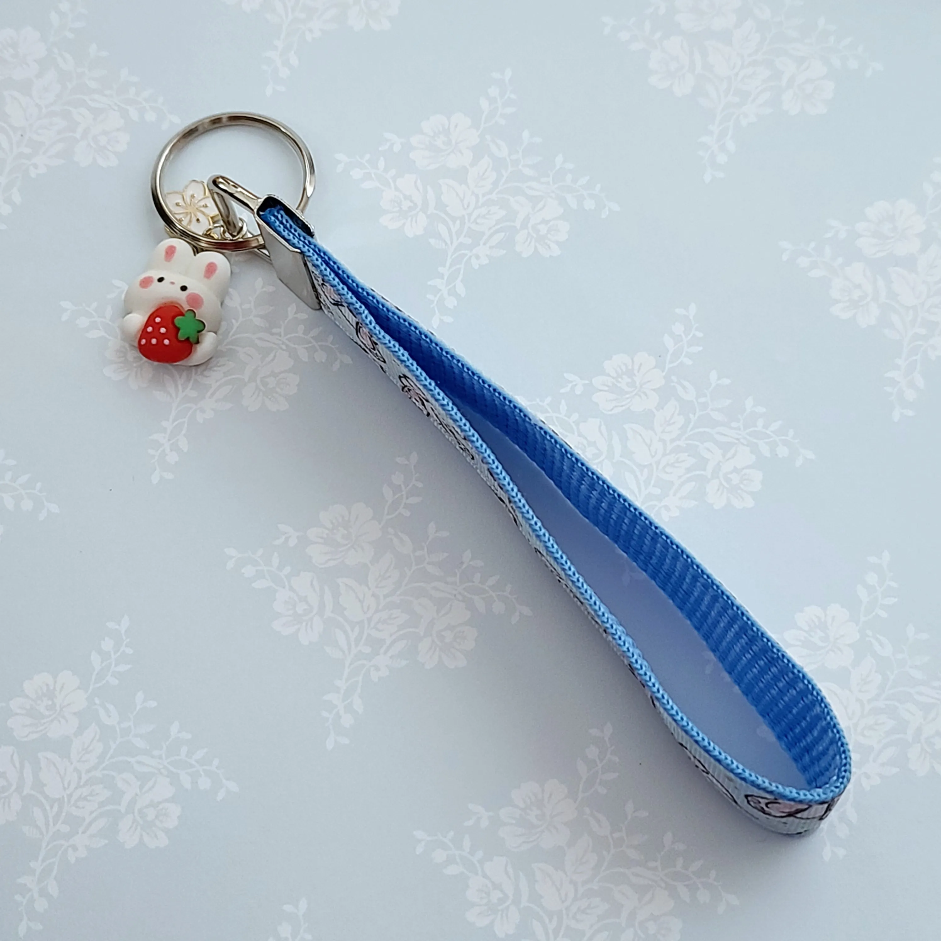Bunny Butt Key Fob Keychain with Strawberry Bunny Charm