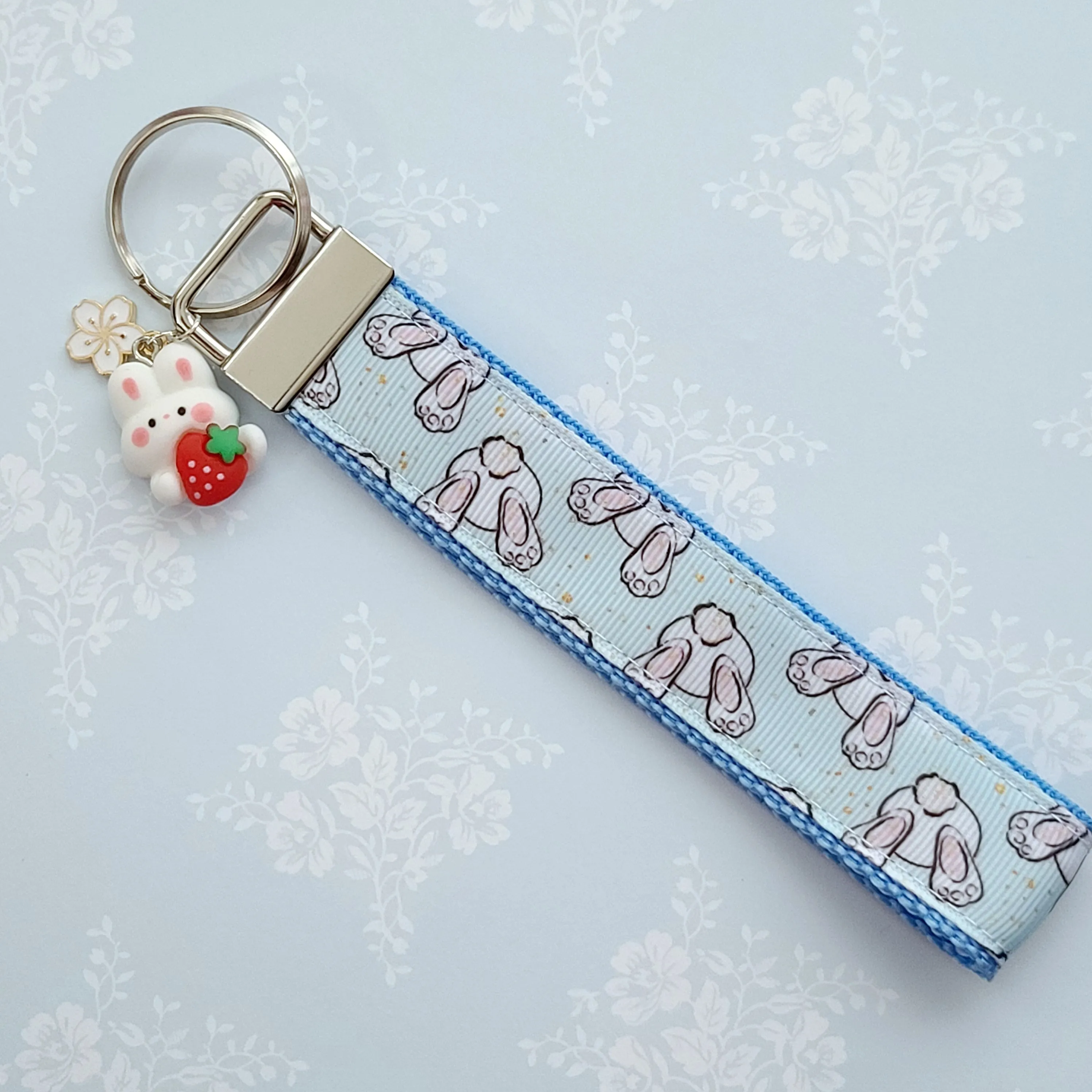 Bunny Butt Key Fob Keychain with Strawberry Bunny Charm