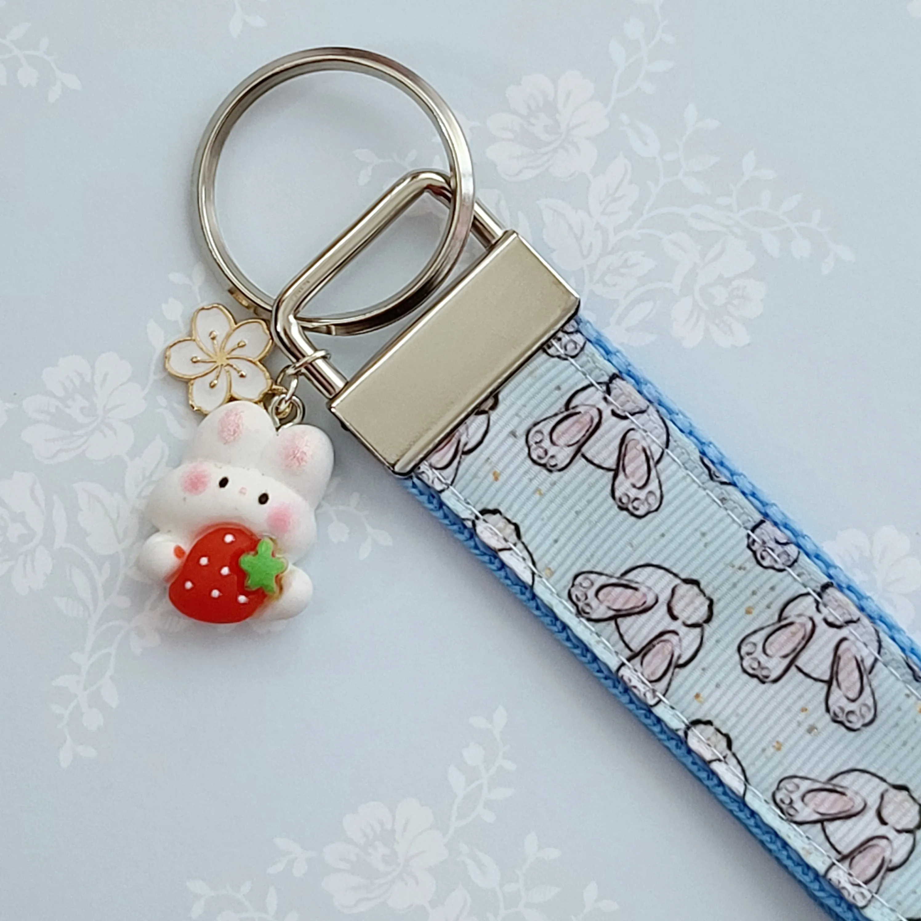 Bunny Butt Key Fob Keychain with Strawberry Bunny Charm