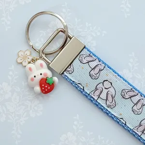 Bunny Butt Key Fob Keychain with Strawberry Bunny Charm