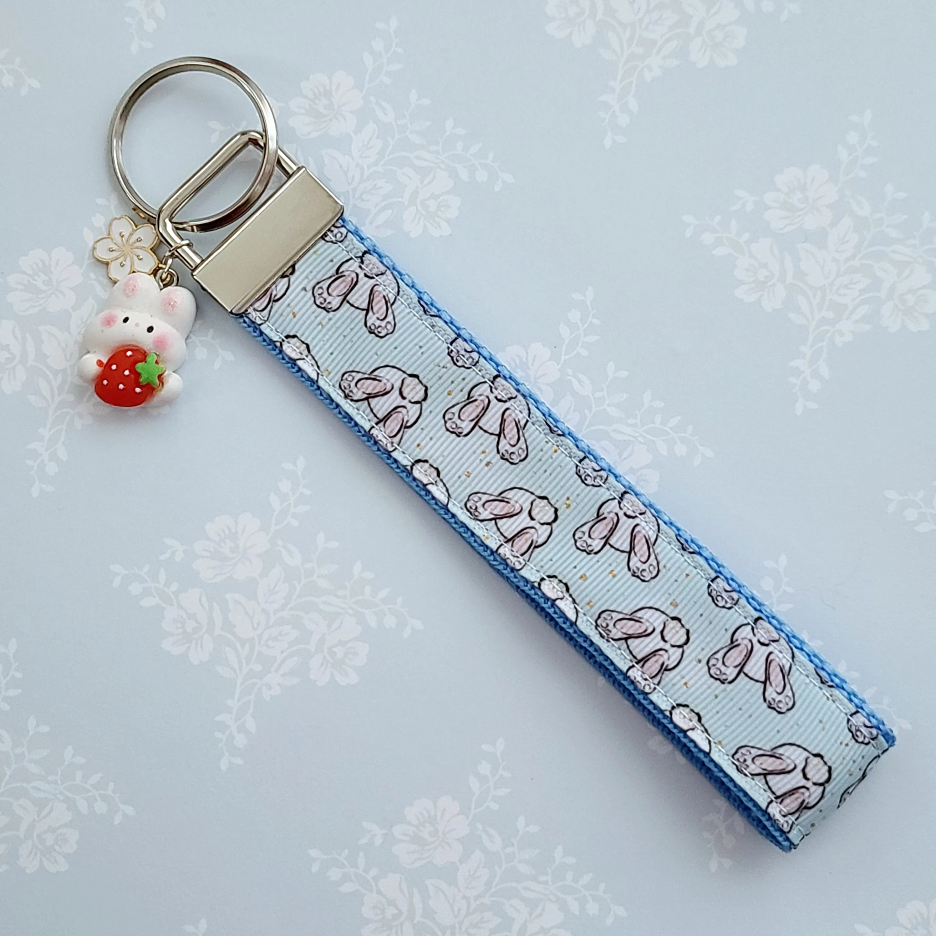 Bunny Butt Key Fob Keychain with Strawberry Bunny Charm