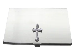 Business Card Holder with Textured Religious Cross Pendant