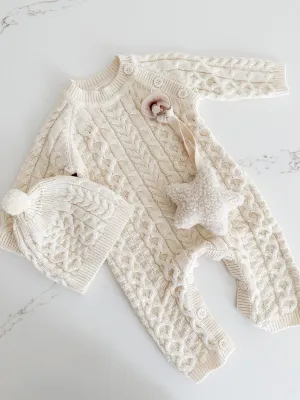 Cable Knit Jumpsuit With Matching Hat