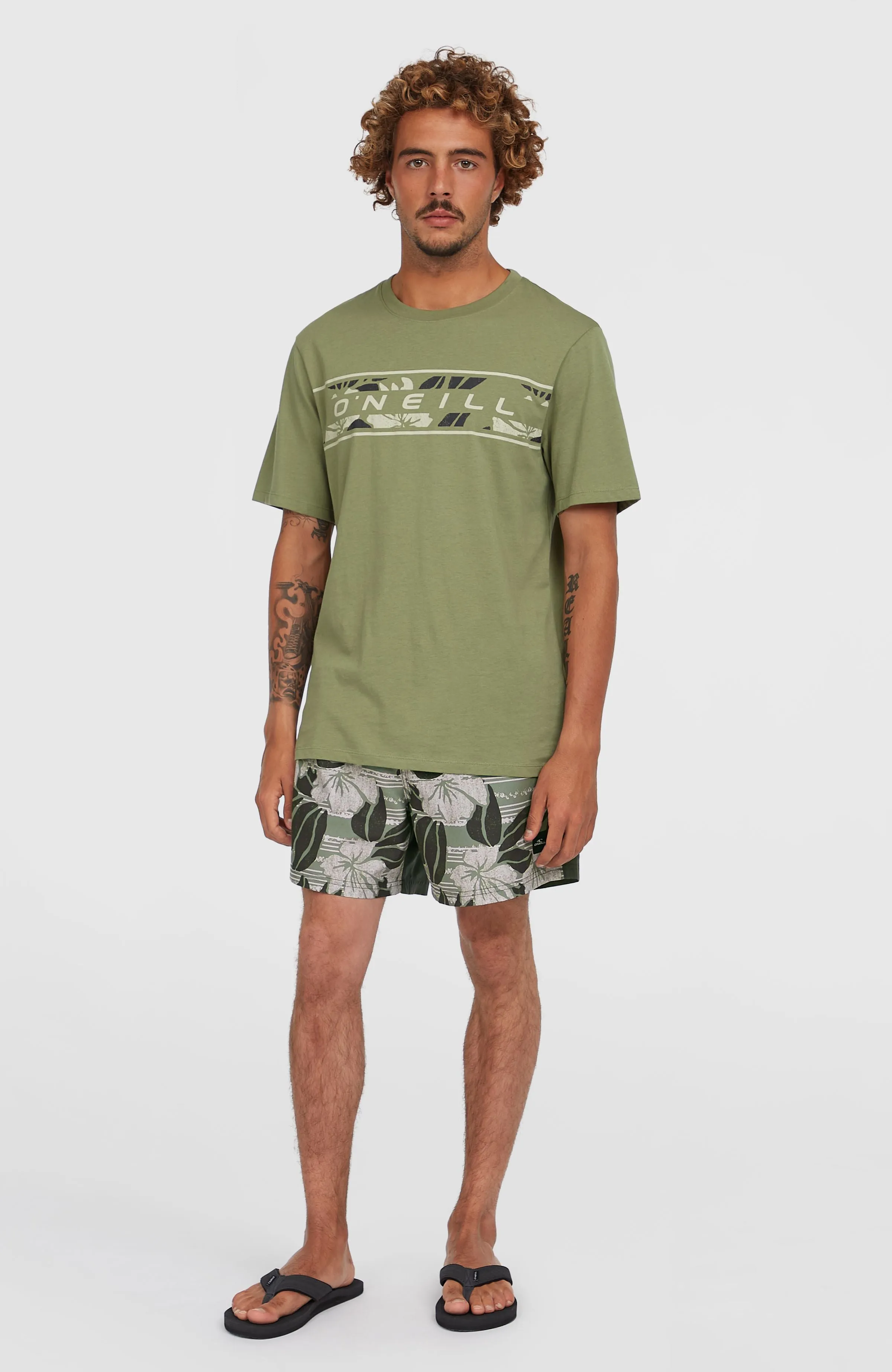 Cali Block 15'' Badehose | Green Dusty Flower