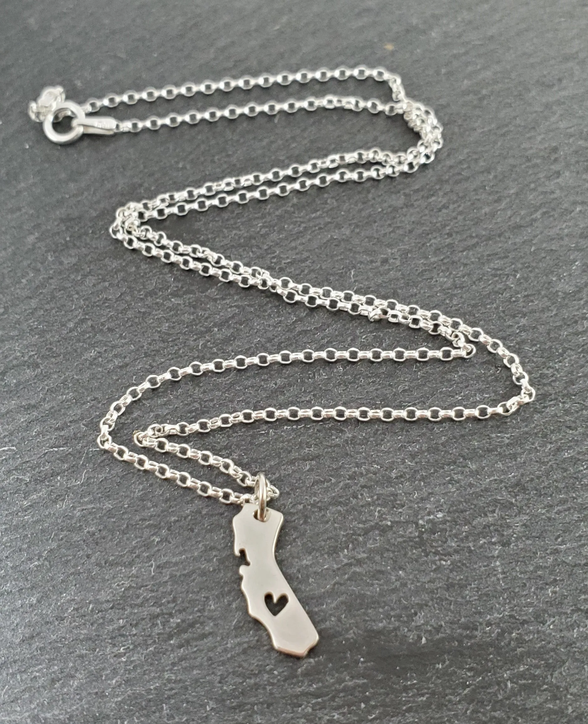 California State Heart Cut Out Charm Sterling Silver Necklace