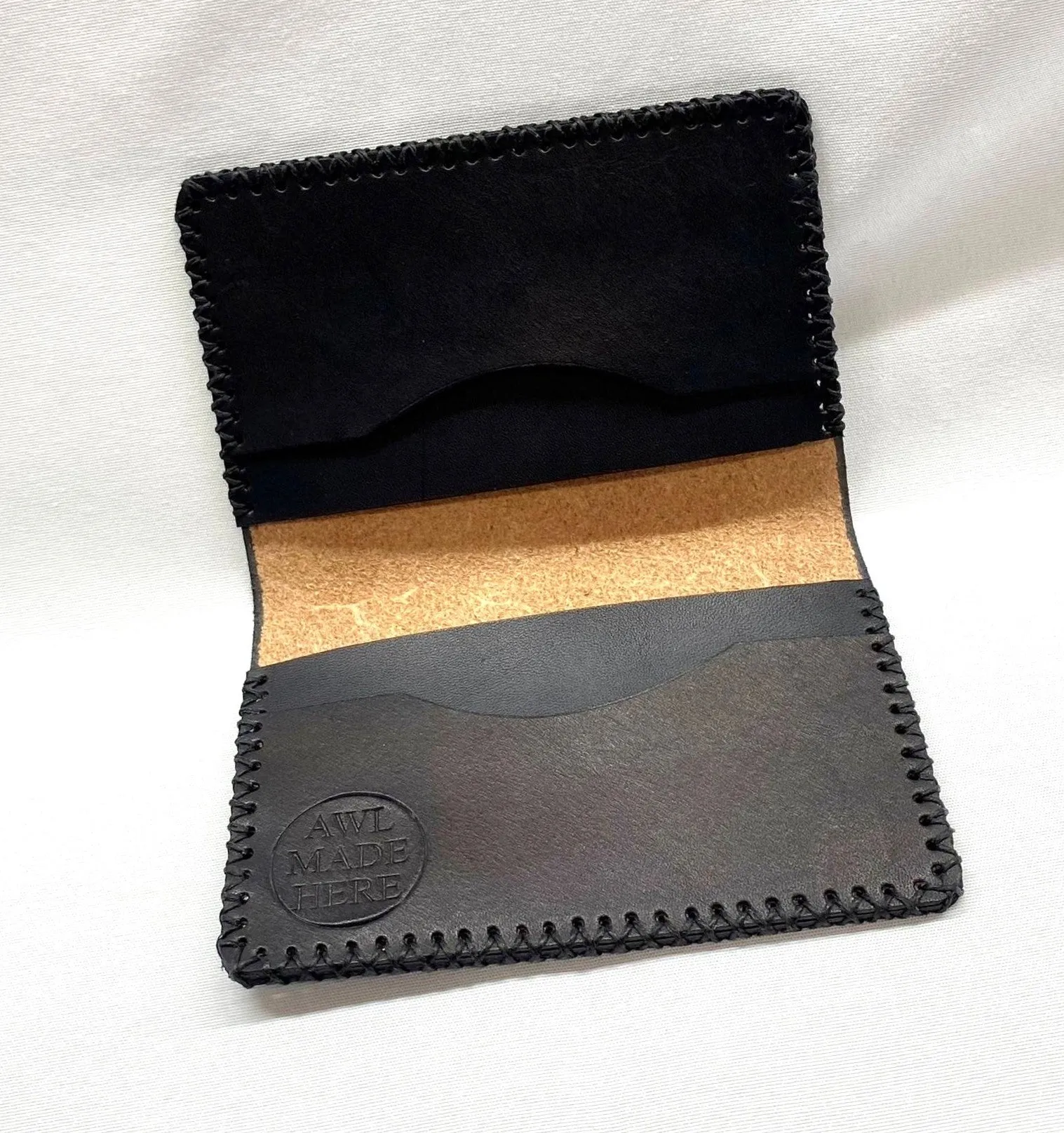 Card Case, Three Pockets. Black or Natural