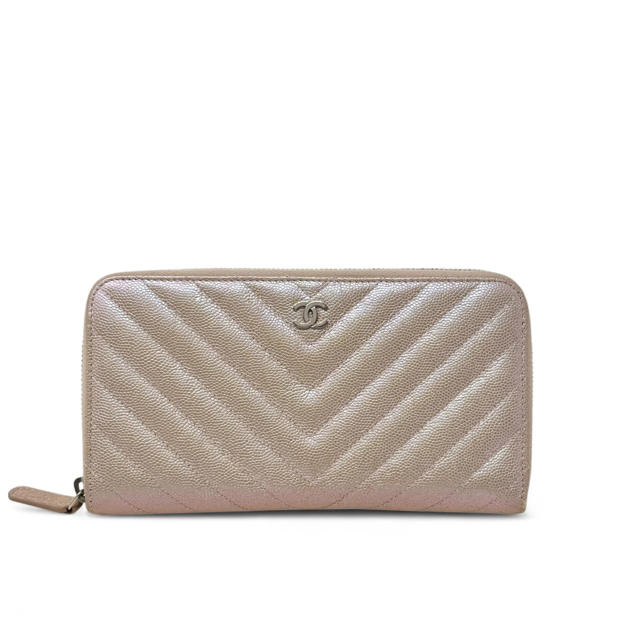 Chanel 17B Rose Gold Chevron Zip Wallet