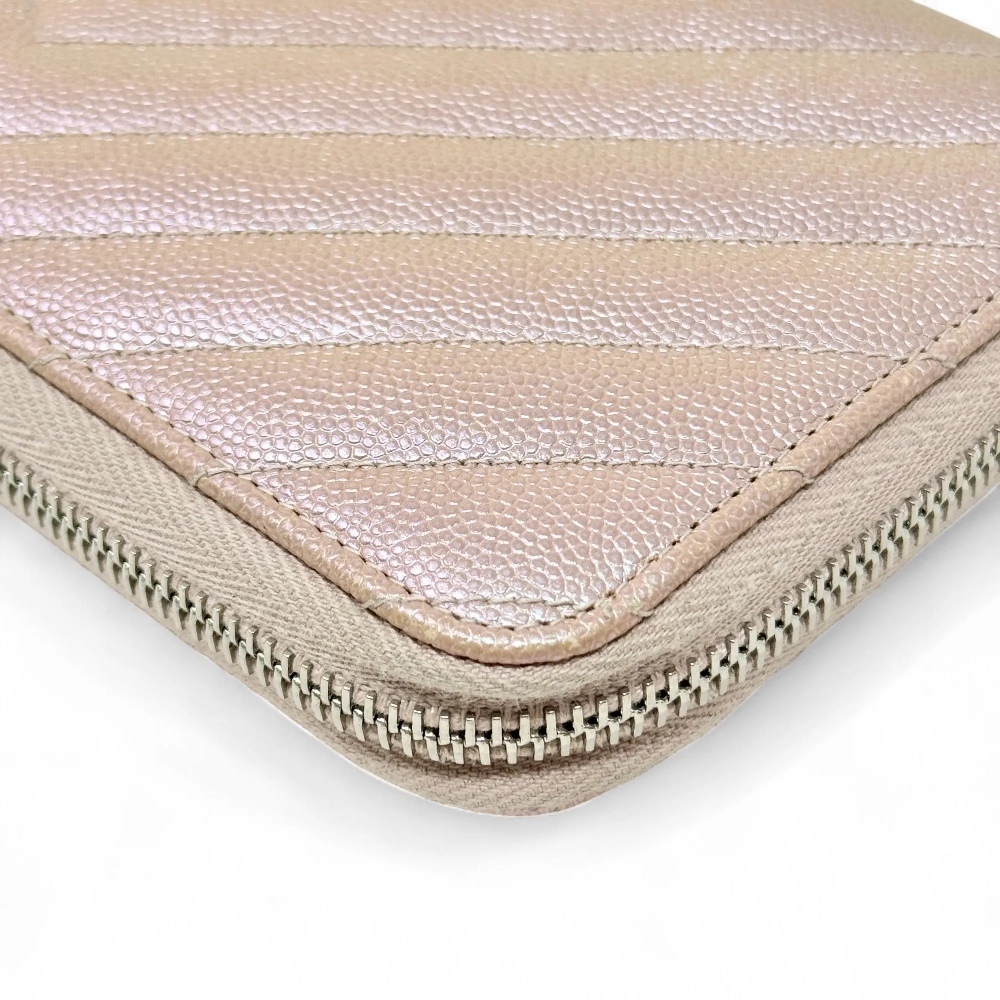 Chanel 17B Rose Gold Chevron Zip Wallet