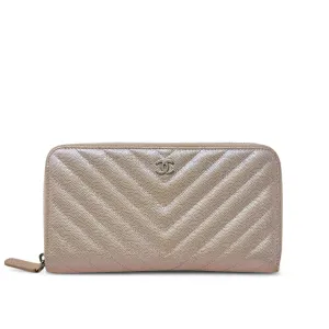 Chanel 17B Rose Gold Chevron Zip Wallet