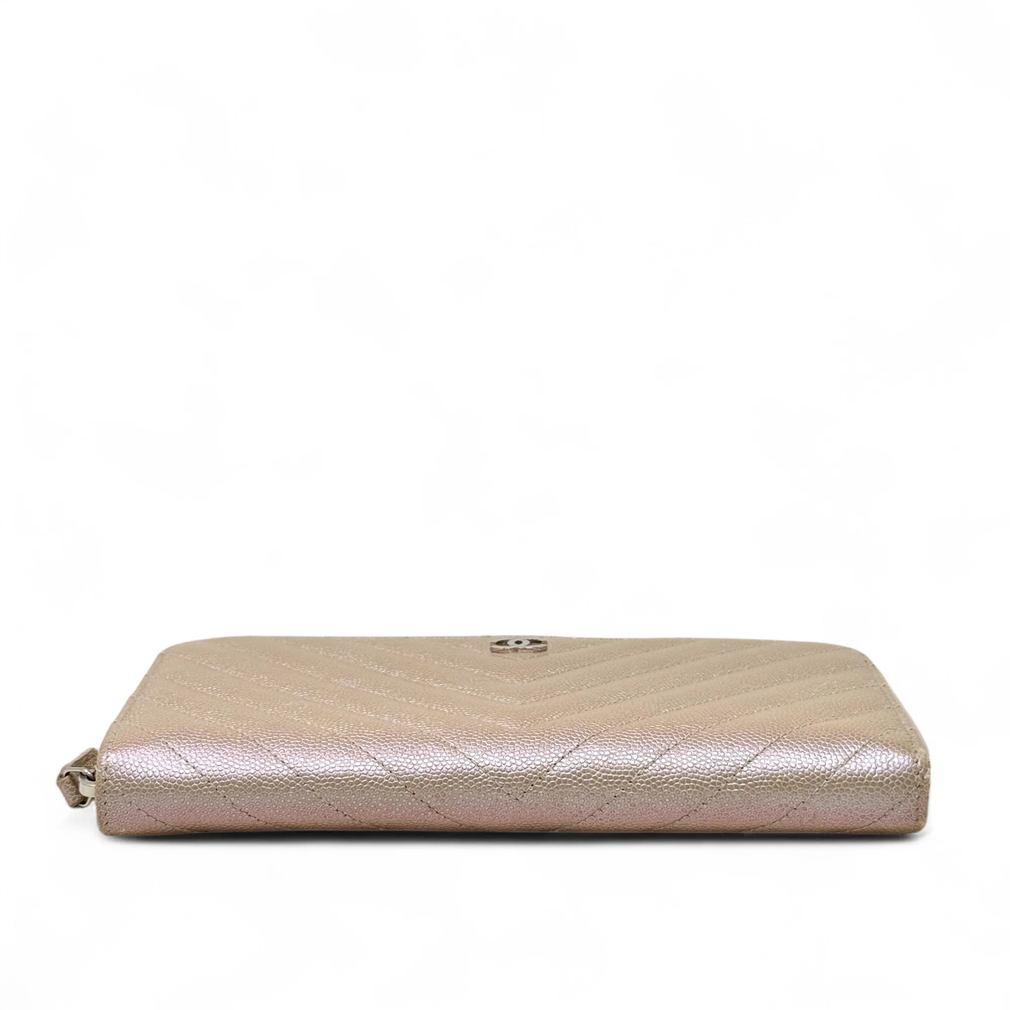 Chanel 17B Rose Gold Chevron Zip Wallet