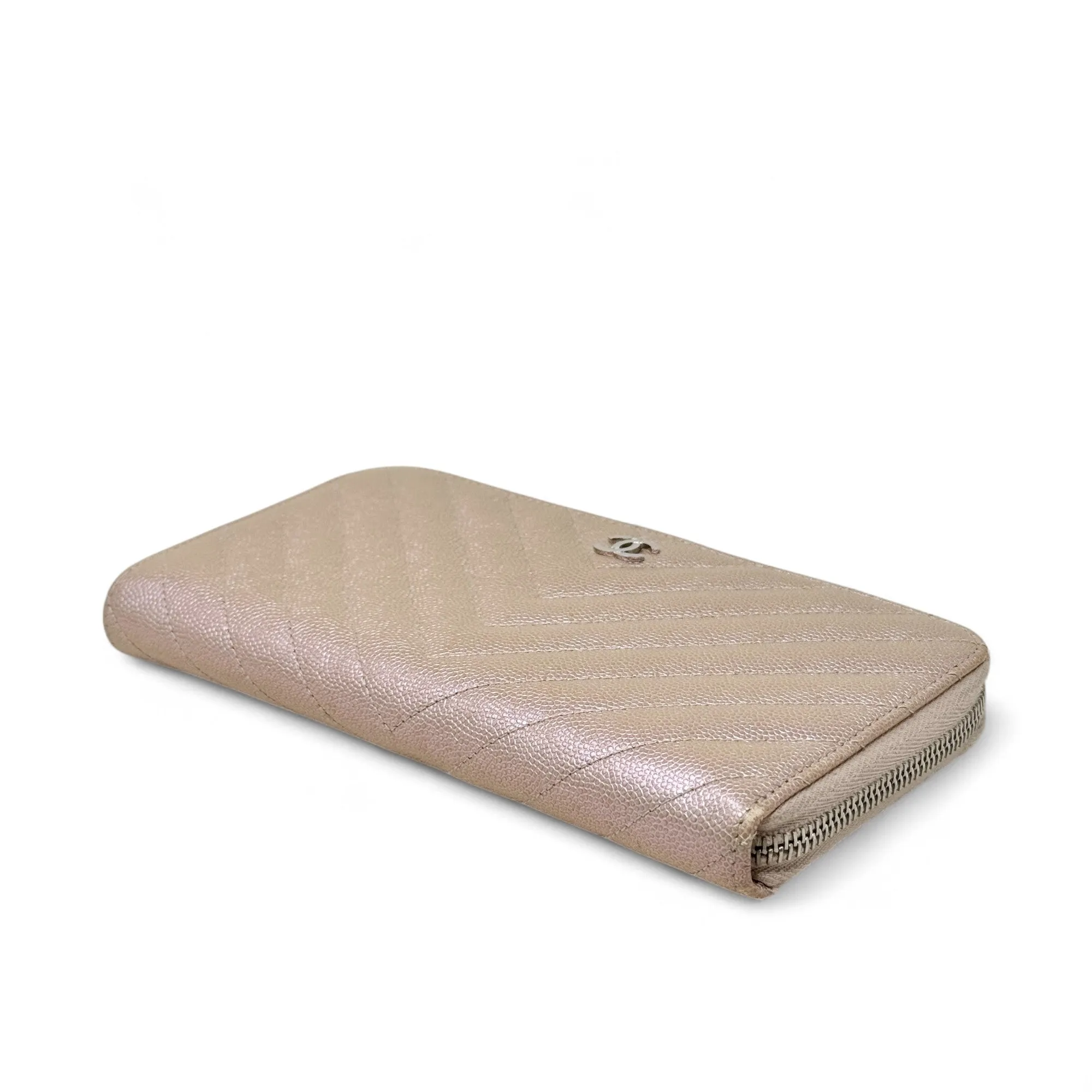 Chanel 17B Rose Gold Chevron Zip Wallet