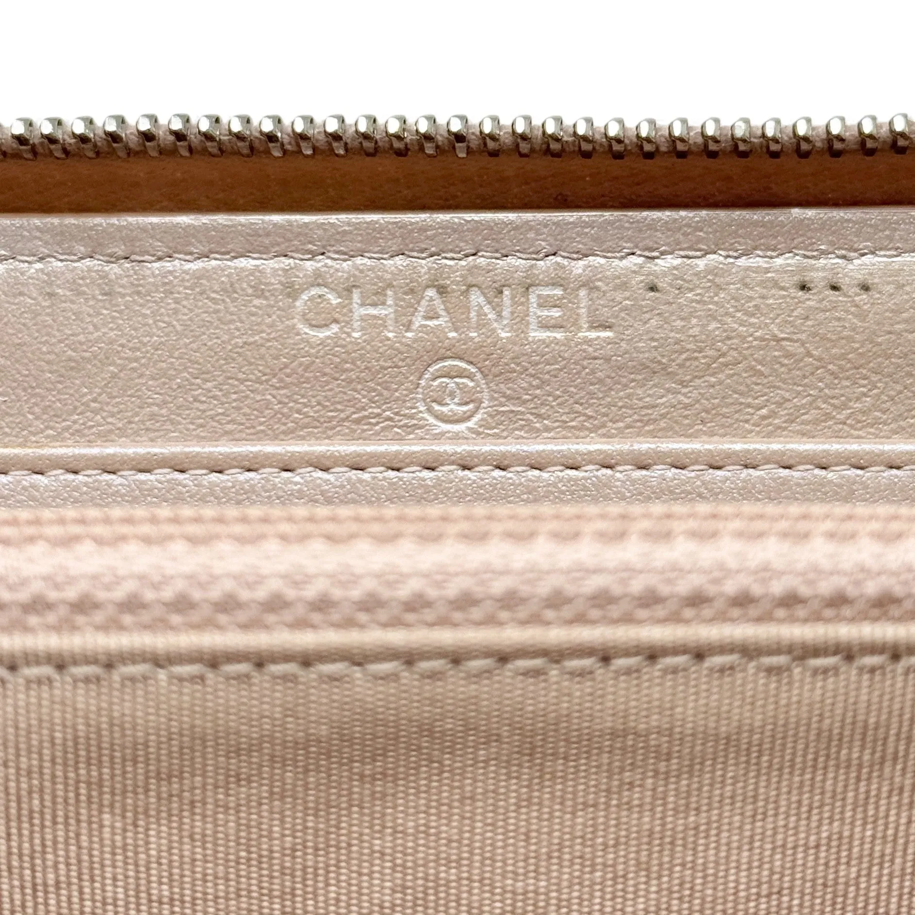 Chanel 17B Rose Gold Chevron Zip Wallet