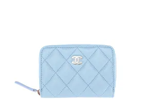 CHANEL BABY BLUE CAVIAR ZIPPY CARD HOLDER (3199XXXX) LIGHT GOLD HARDWARE, WITH CARD, DUST COVER & BOX