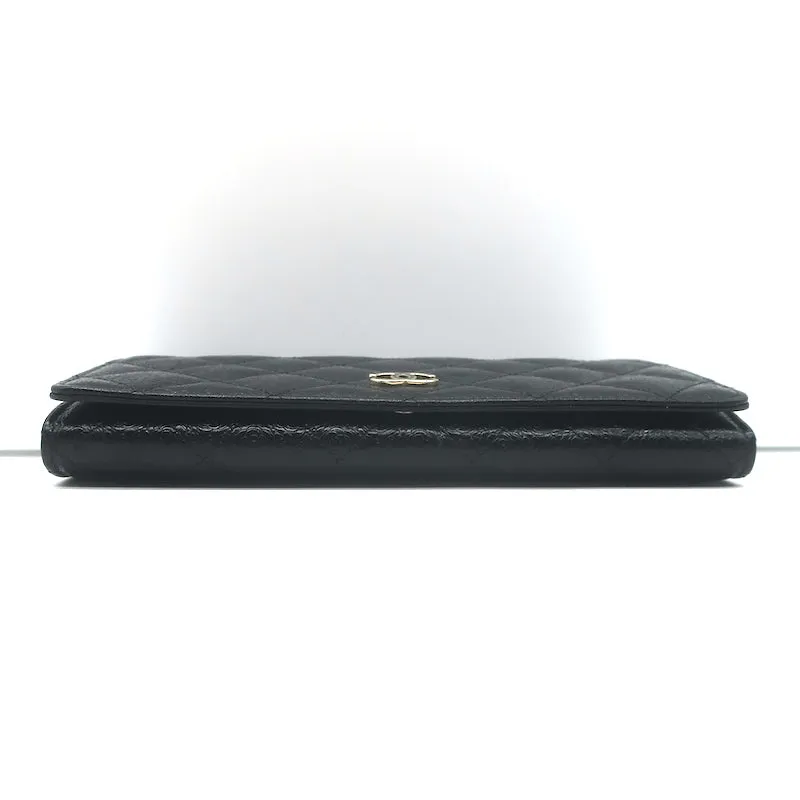 Chanel Camellia-Embossed Quilted Leather L Yen Continental Wallet Black