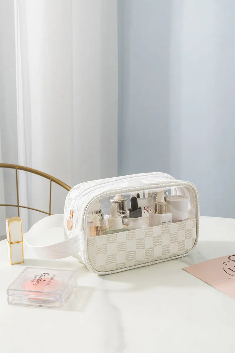 Checkered Monogram Clear Cosmetic Makeup Bag