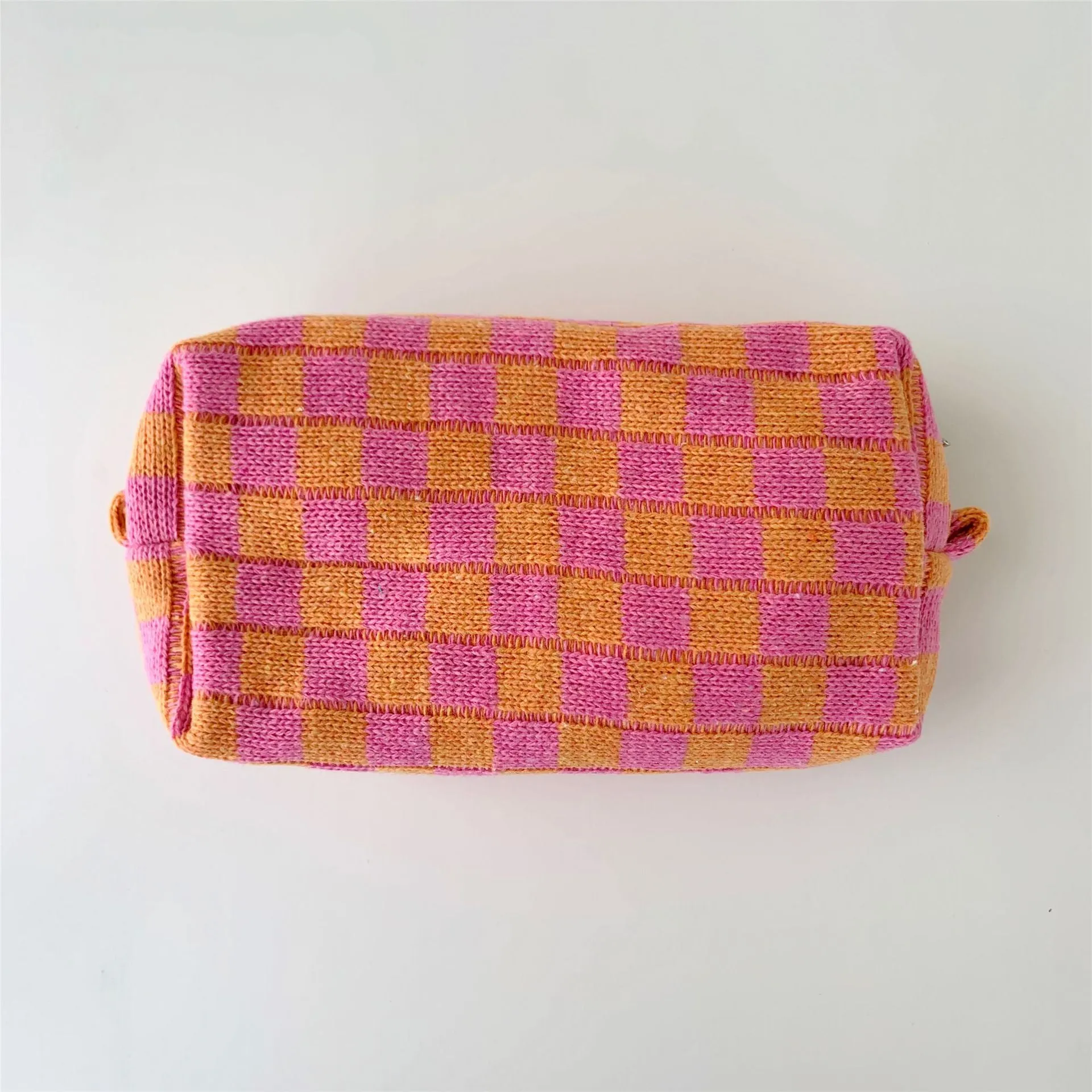 Chessboard Grid Large Capacity Knitted Storage Plaid Cosmetic Bags