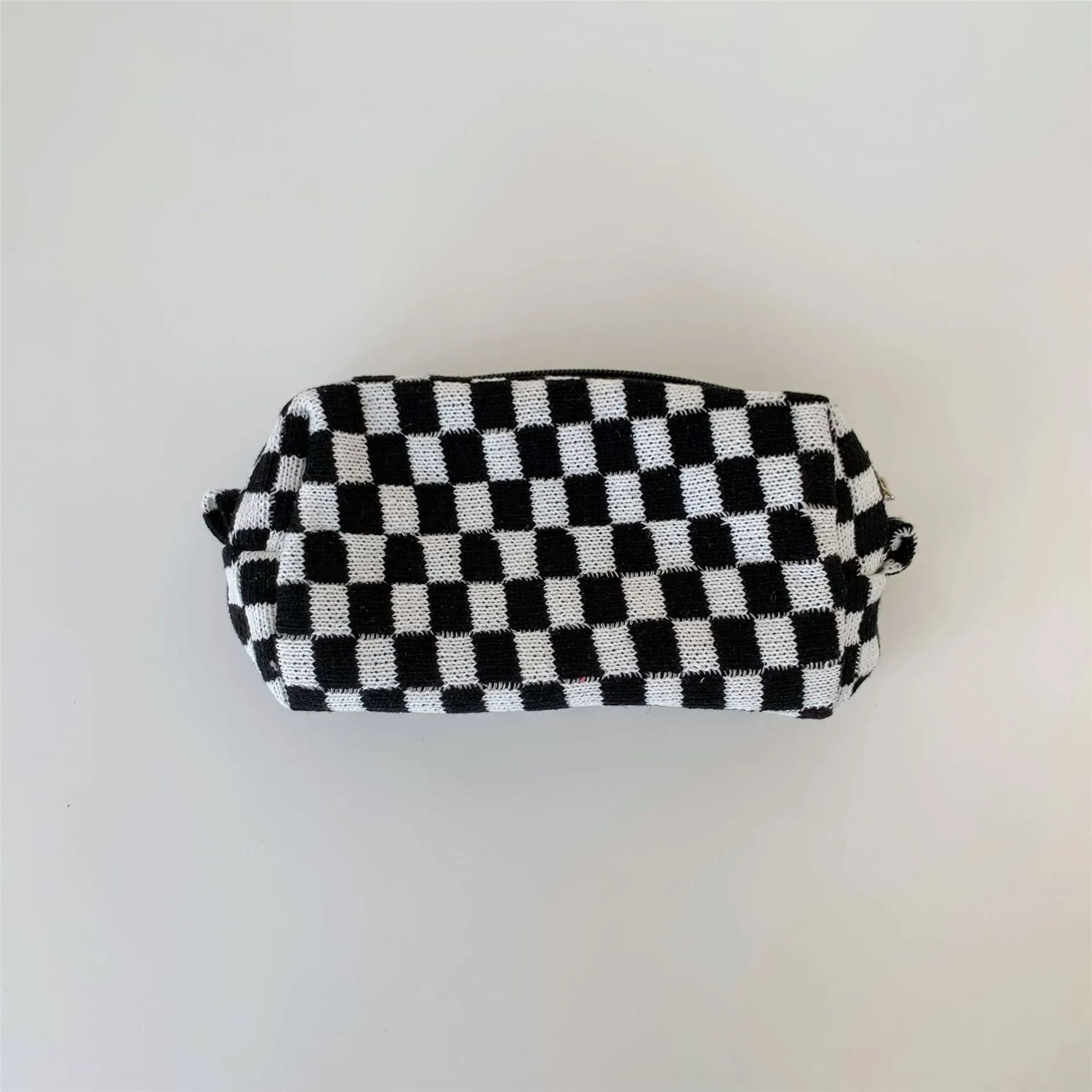 Chessboard Grid Large Capacity Knitted Storage Plaid Cosmetic Bags