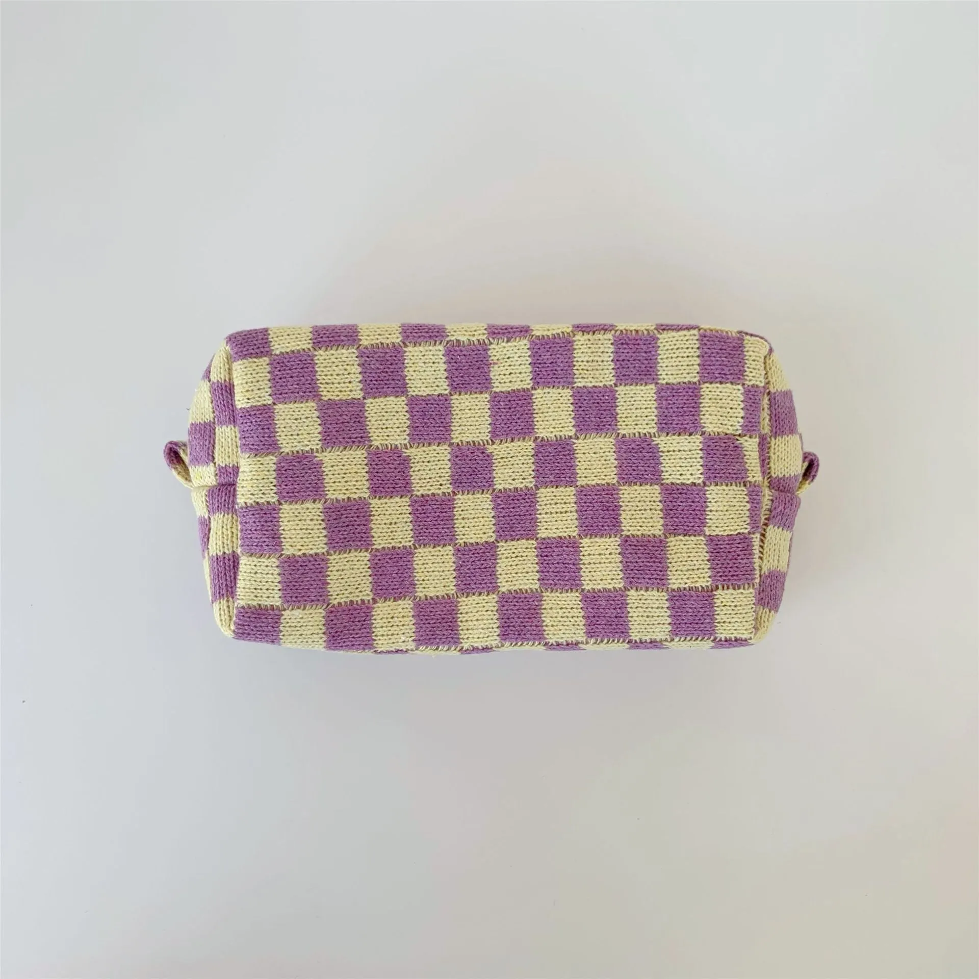 Chessboard Grid Large Capacity Knitted Storage Plaid Cosmetic Bags