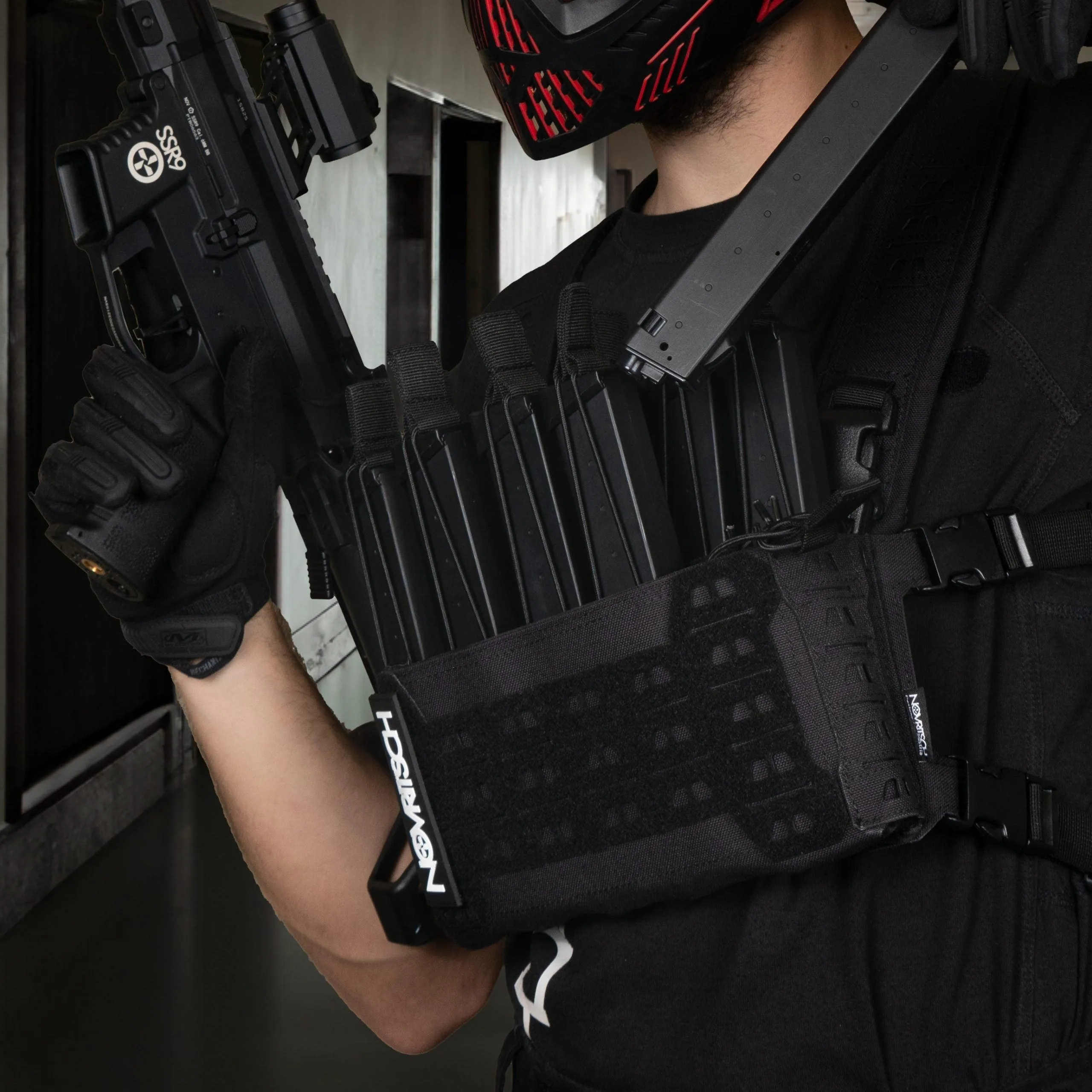 Chest Rig 5 SMG magazines internal pouches - Coyote