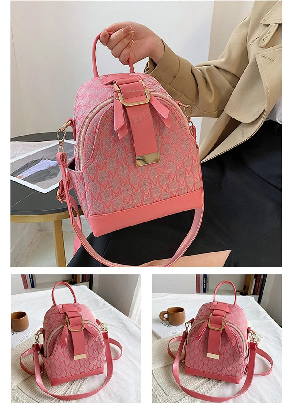 Chic Uptown Monogram Backpack Shoulder Bag for Women, Canvas, One Size