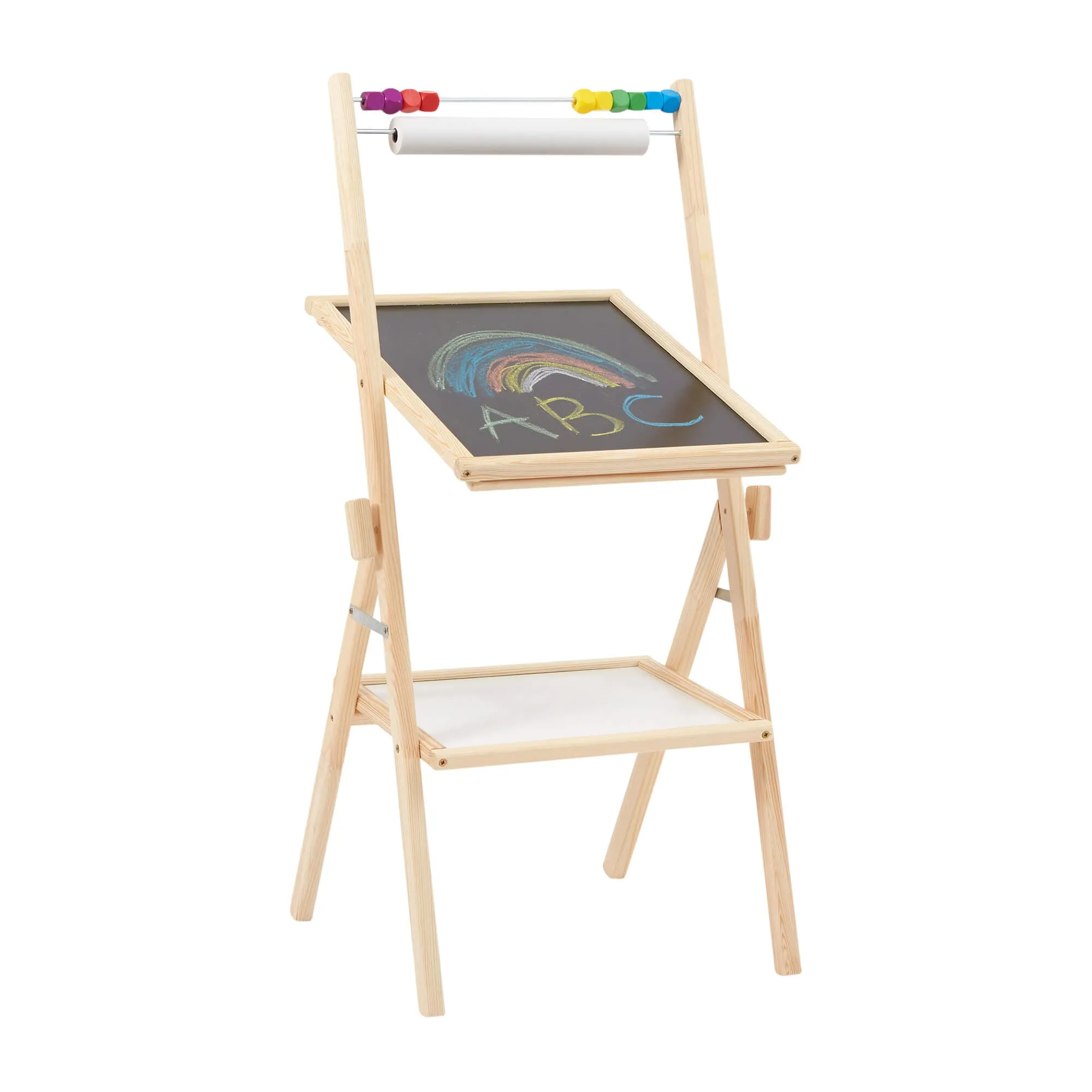 Childrens Wooden 4-in-1 Double Sided Easel | Paper Roll | Counting Beads| 35pc Accessories | 3 Years 