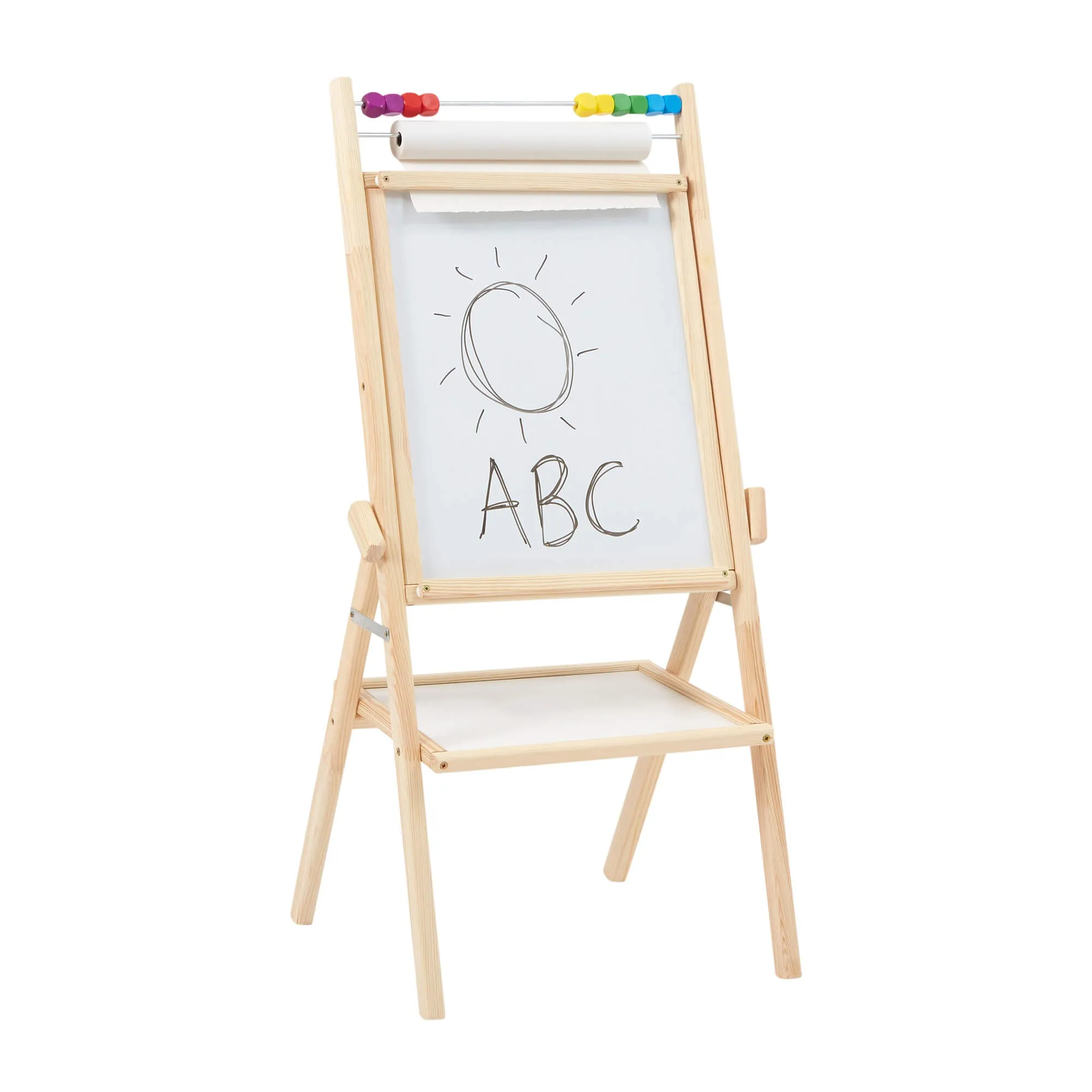 Childrens Wooden 4-in-1 Double Sided Easel | Paper Roll | Counting Beads| 35pc Accessories | 3 Years 