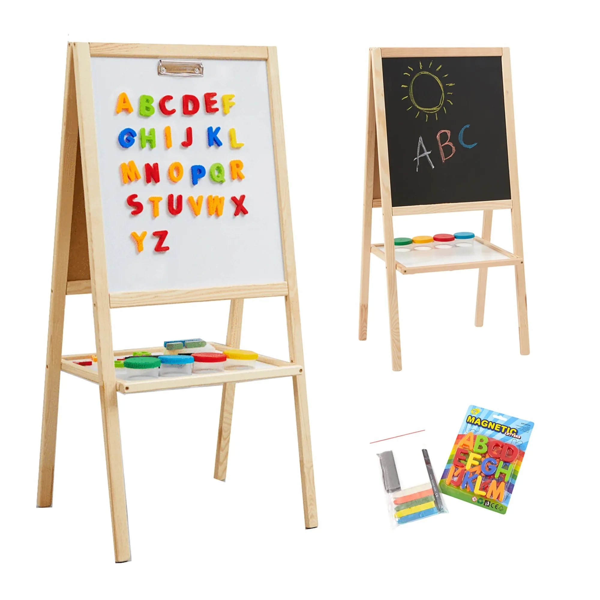 Childrens Wooden 4-in-1 Double Sided Easel | Paper Roll | Counting Beads| 35pc Accessories | 3 Years 
