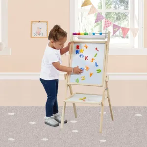 Childrens Wooden 4-in-1 Double Sided Easel | Paper Roll | Counting Beads| 35pc Accessories | 3 Years 