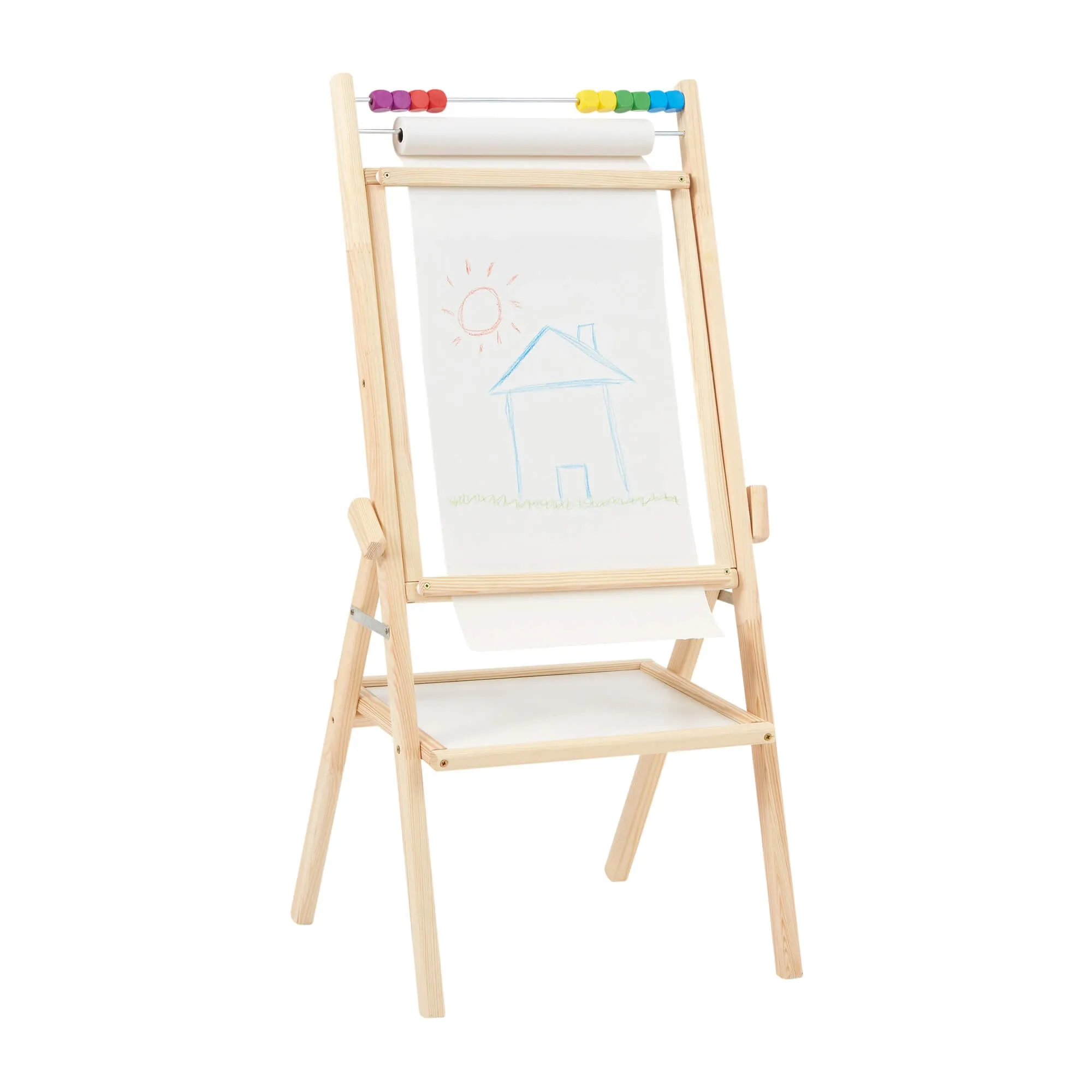 Childrens Wooden 4-in-1 Double Sided Easel | Paper Roll | Counting Beads| 35pc Accessories | 3 Years 