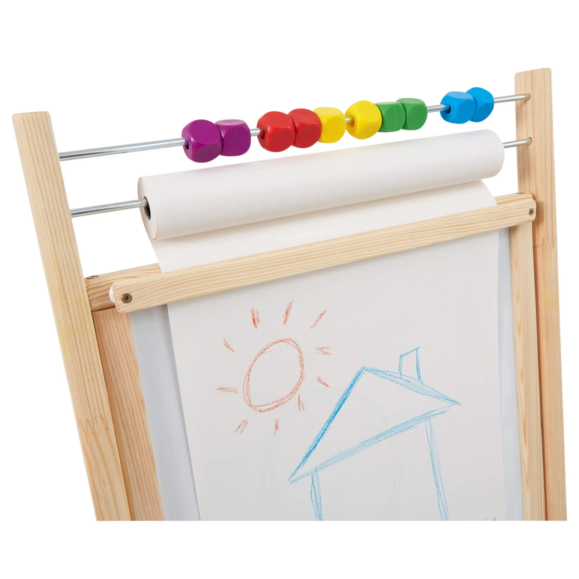 Childrens Wooden 4-in-1 Double Sided Easel | Paper Roll | Counting Beads| 35pc Accessories | 3 Years 