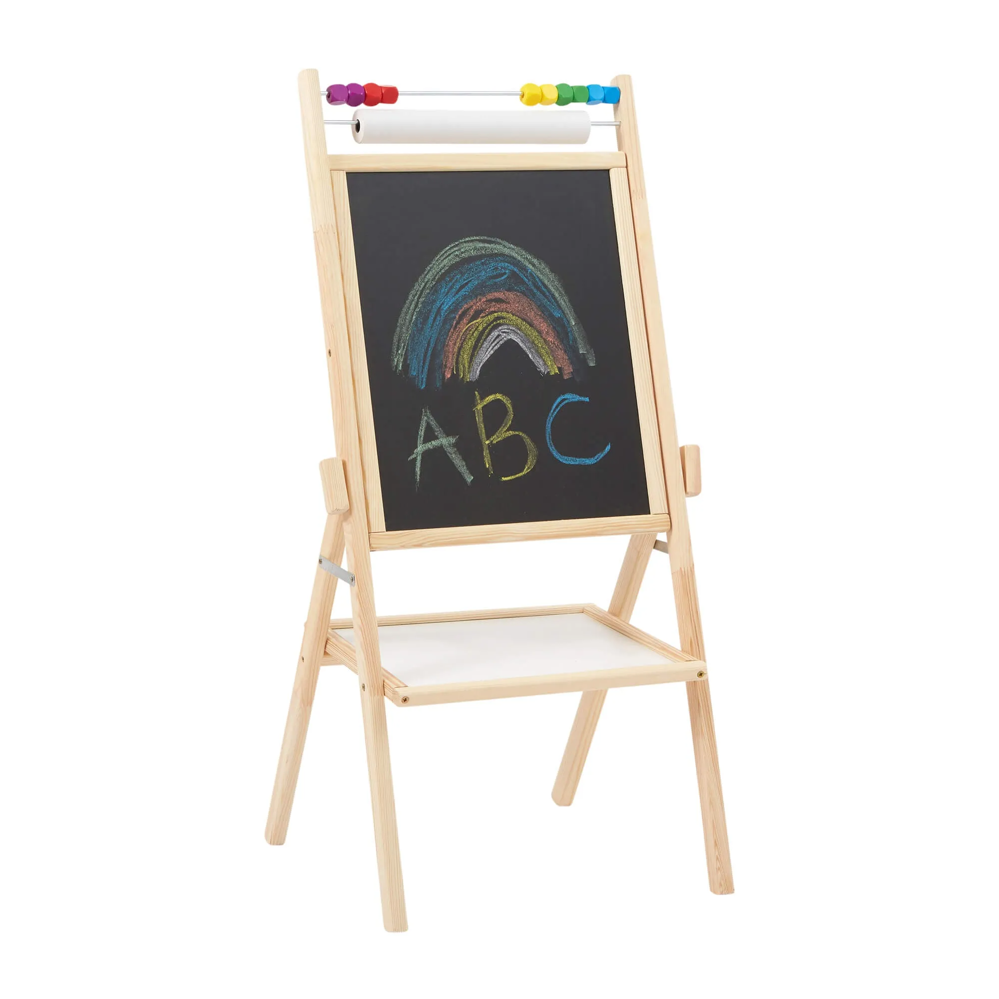 Childrens Wooden 4-in-1 Double Sided Easel | Paper Roll | Counting Beads| 35pc Accessories | 3 Years 