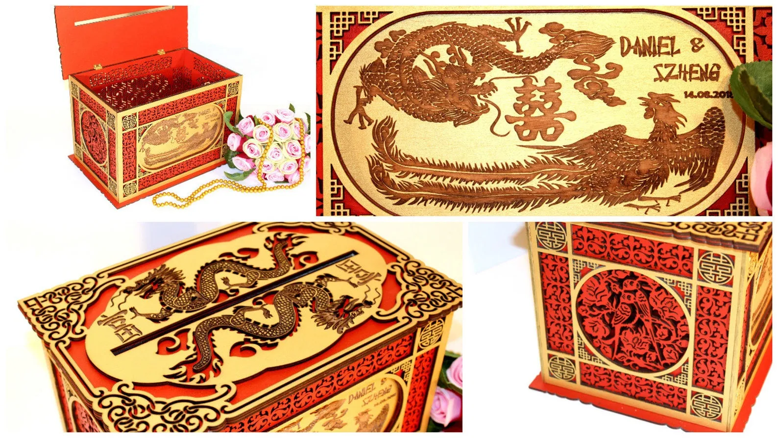 Chinese Wedding Card Box, Oriental Wedding Envelopes Holder, Handmade