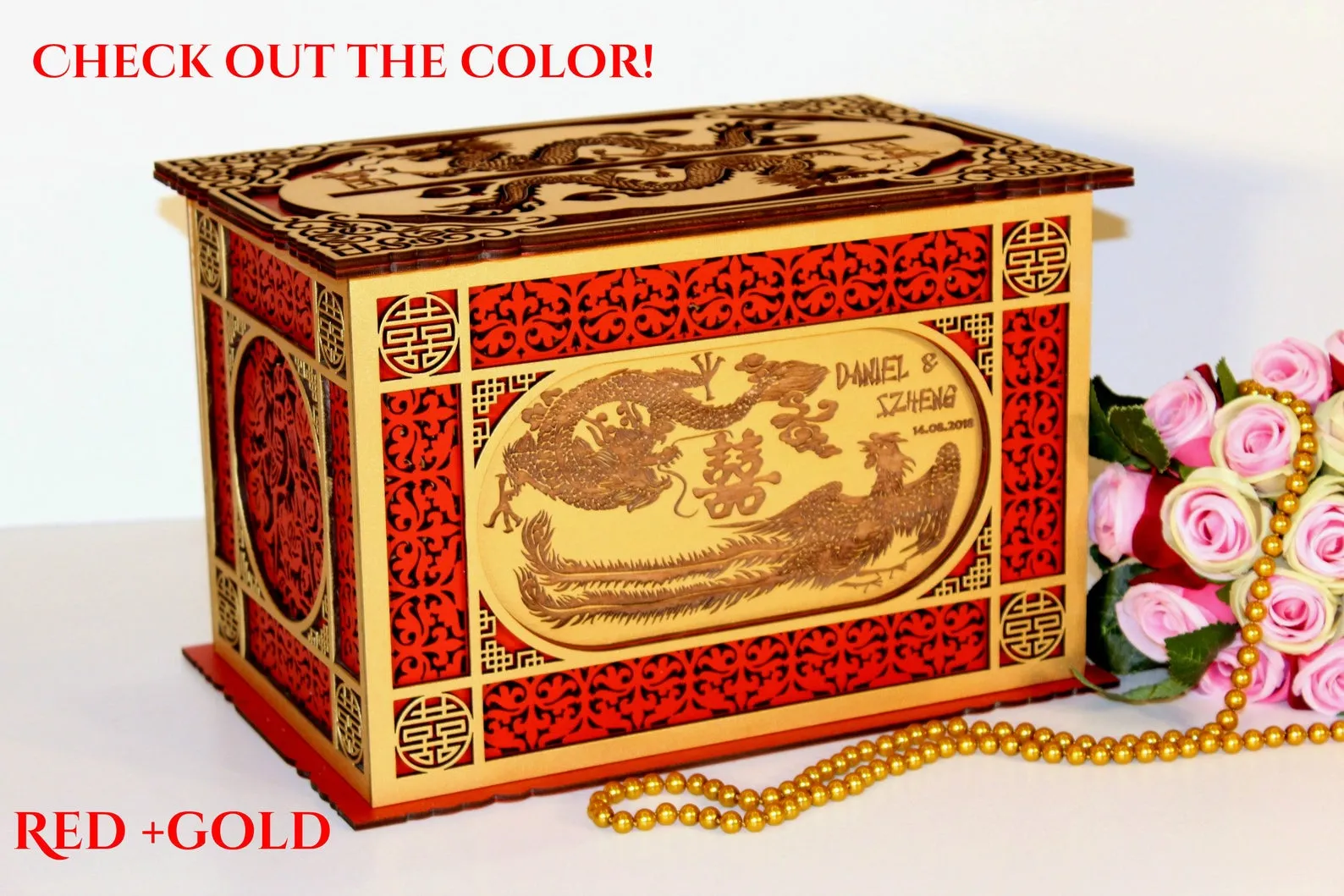 Chinese Wedding Card Box, Oriental Wedding Envelopes Holder, Handmade