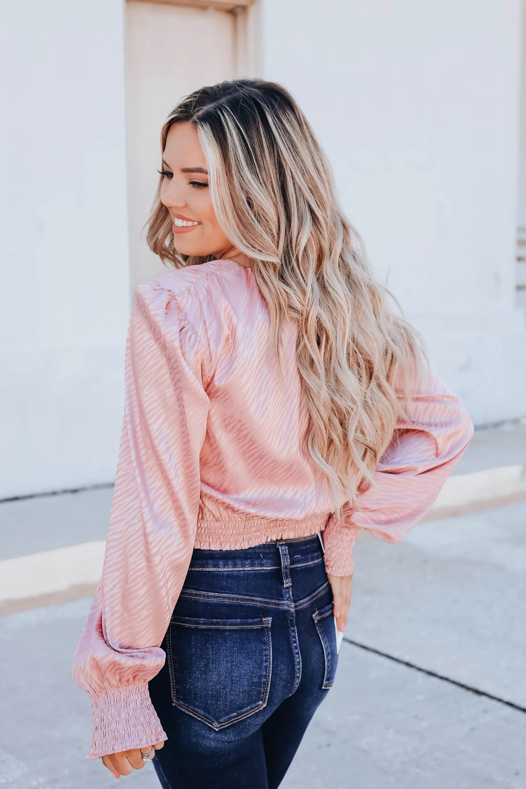 Clarissa Tie Front Crop Blouse - Blush