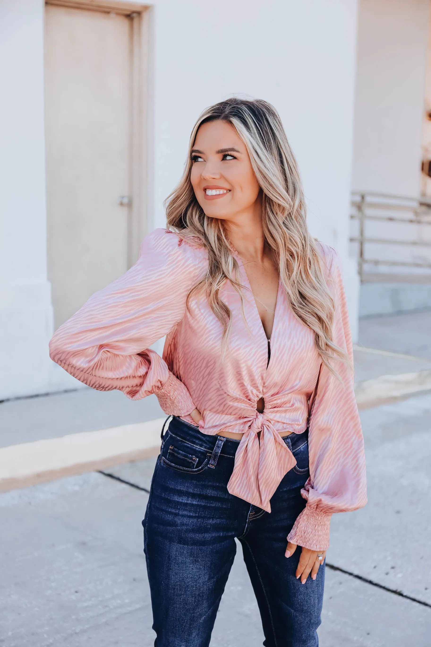 Clarissa Tie Front Crop Blouse - Blush