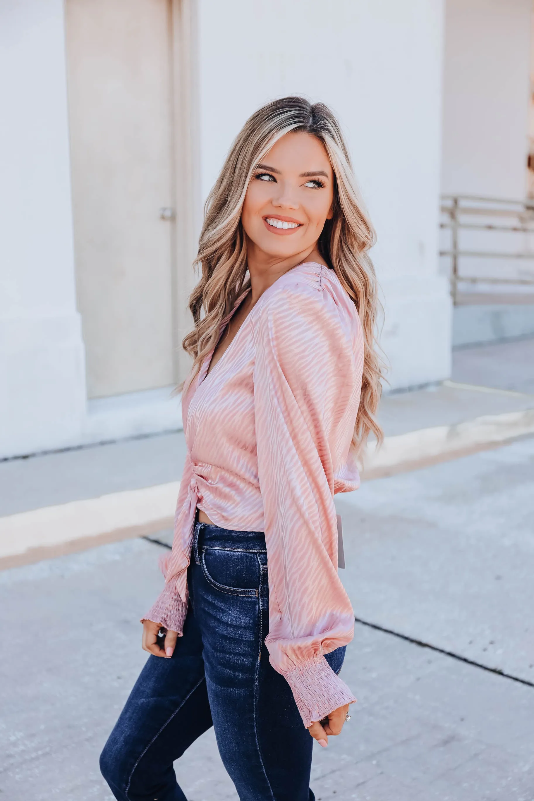 Clarissa Tie Front Crop Blouse - Blush