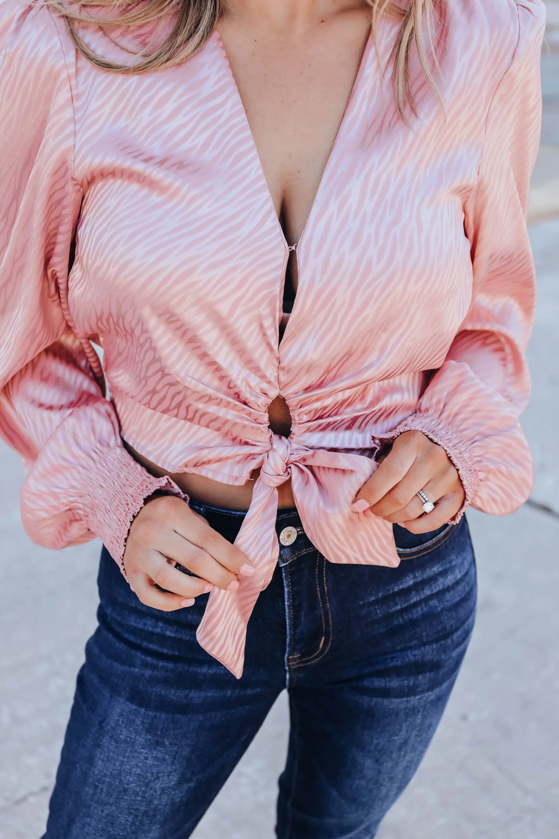 Clarissa Tie Front Crop Blouse - Blush