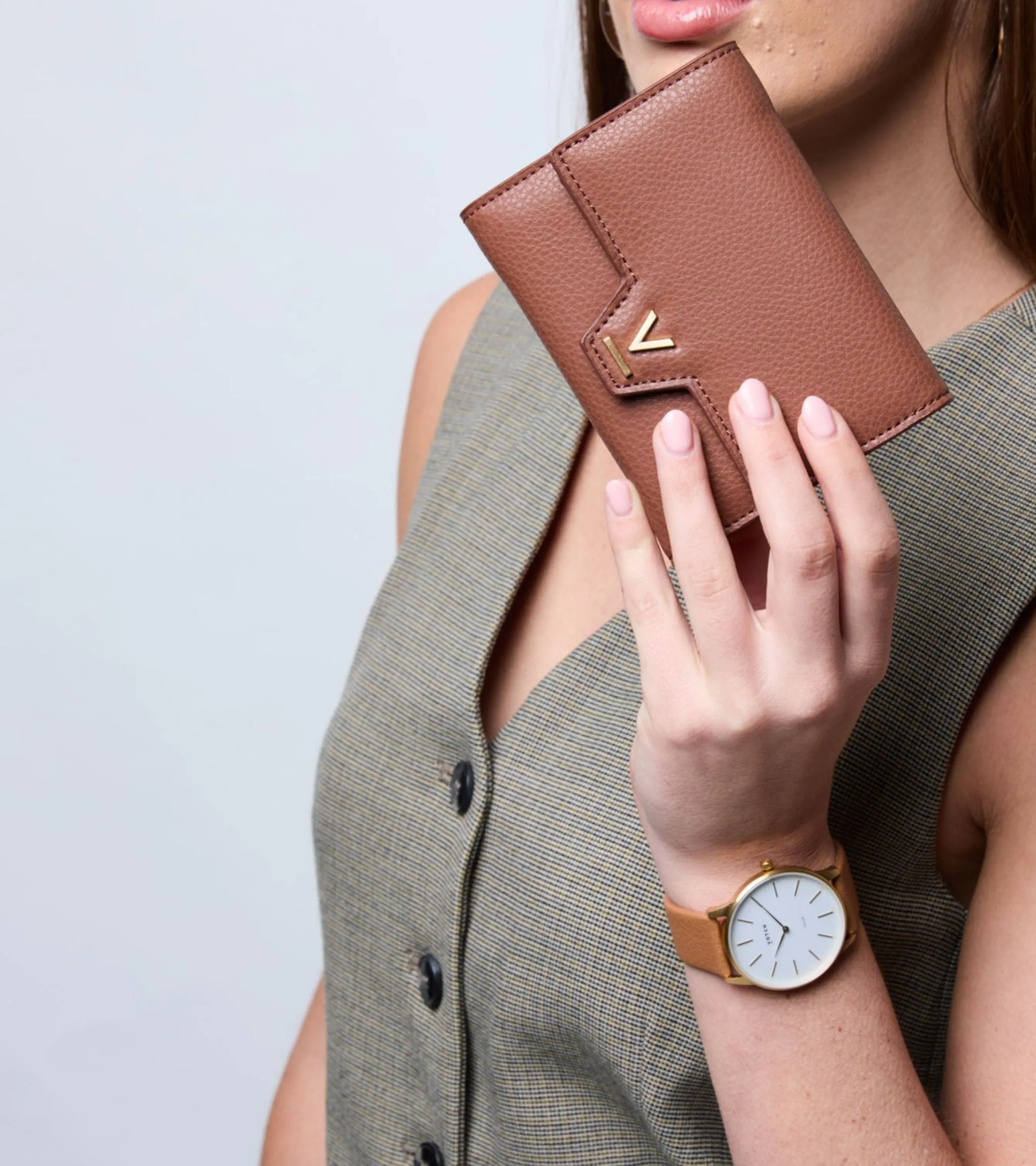 Clemmie Women's Vegan Bio-Based Bamboo Trifold Purse | Brown