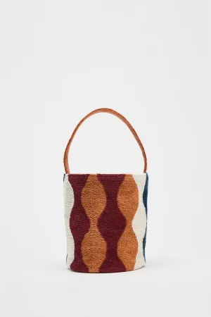 Colour-block cylindrical mini bucket bag