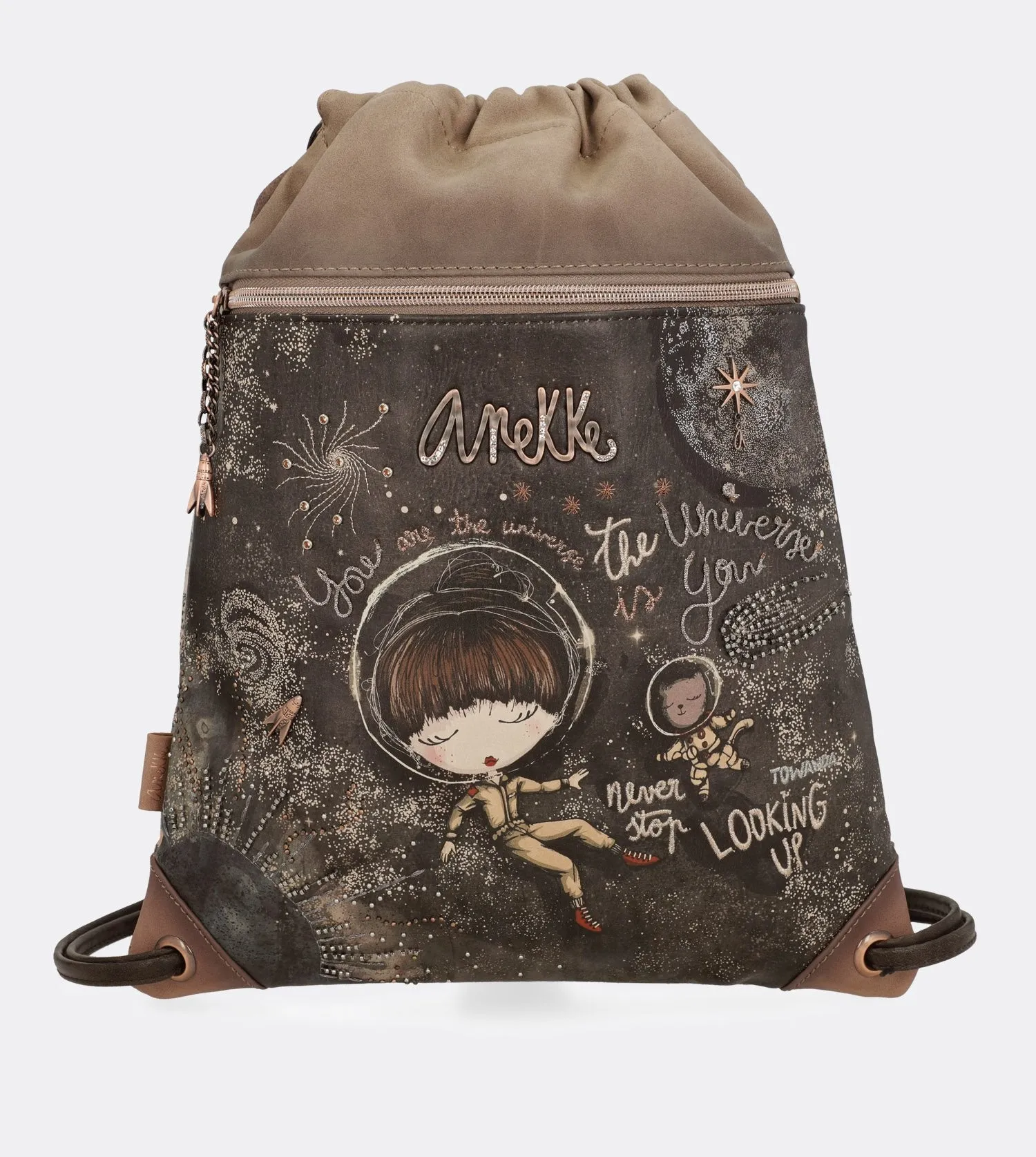 Cool universe fabric cinch bag with a printed design