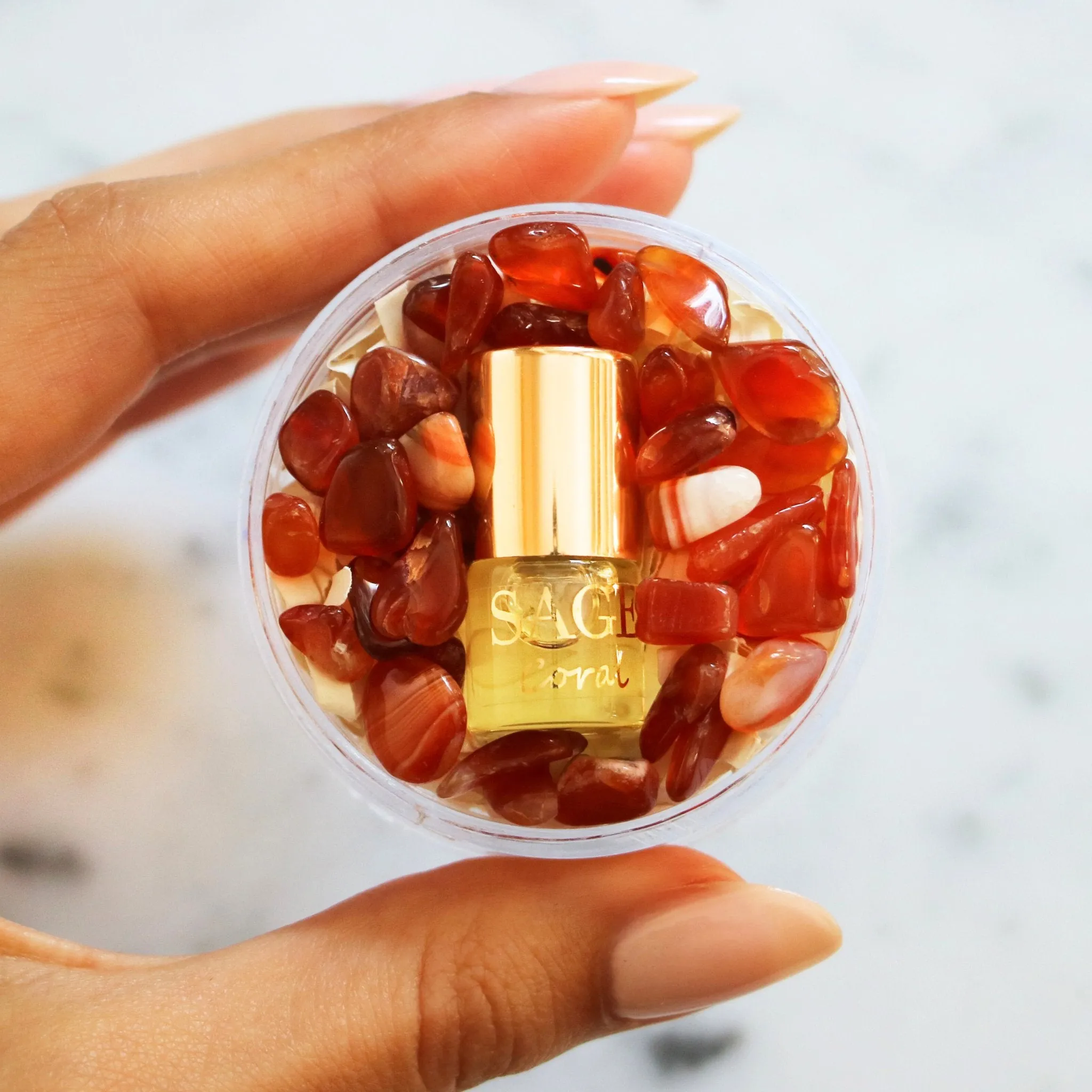 Coral Perfume Oil Concentrate Mini Rollie with Gemstones by Sage