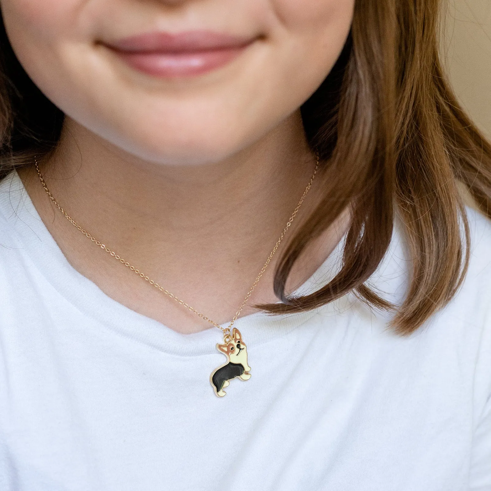 Corgi Dog Enamel Animal Charm Necklace Children's Pet