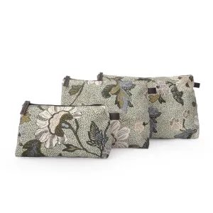 Cosmetic Bag | Soft Green Flower | Linen
