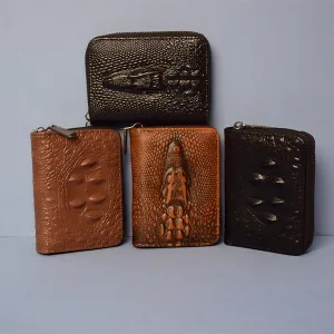 Crocodile Alligator Vintage Mens Leather Wallet Purse | Zipper Pouch Elegant Casual Stylish Compact Card Holder Purse