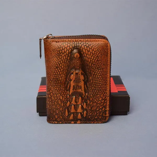 Crocodile Alligator Vintage Mens Leather Wallet Purse | Zipper Pouch Elegant Casual Stylish Compact Card Holder Purse